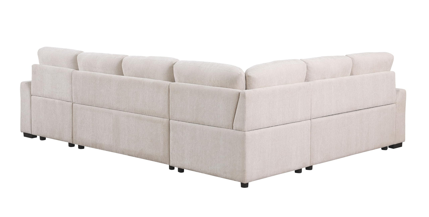 ERYE U-Shaped Pull Out Sleeper Couch Bed, Modern Chenille Upholstered Button Tufted Corner Couch Right Facing Sectional Sleeper Sofa Bed W/Storage Chaise and 2 Pillows