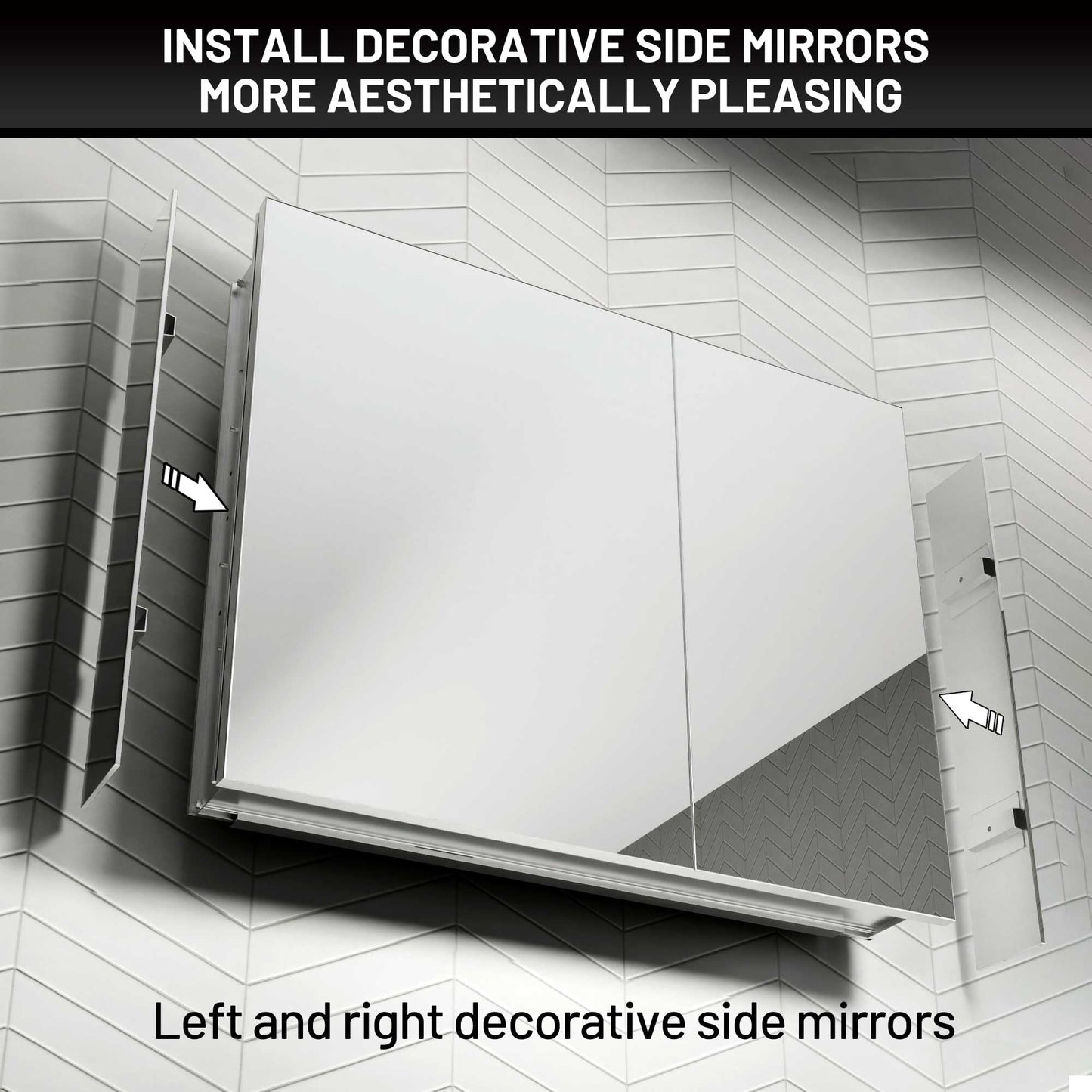 AZDHOME 36 x 24 Inch Bathroom Medicine Cabinet with Mirror, Surface/Recessed, Aluminum Frame with Mirrored Side Panels, Adjustable Shelves, Space-Saving Modern Farmhouse Design, Assembly Required