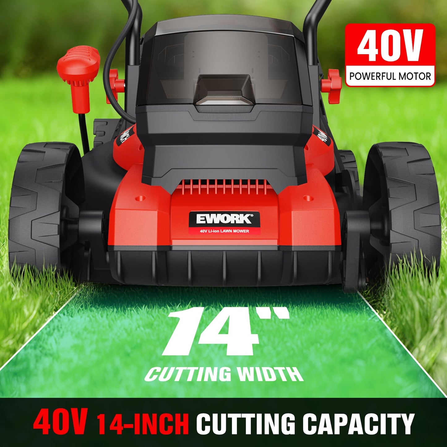EWORK 40V Electric Lawn Mower Cordless, 14" Electric Push Mower with Grass Catchers, 2 x 4.0 Ah Batteries & Charger, 6-Height Adjustment, 21 lbs Lightweight Battery Powered Lawnmower for Small Yard