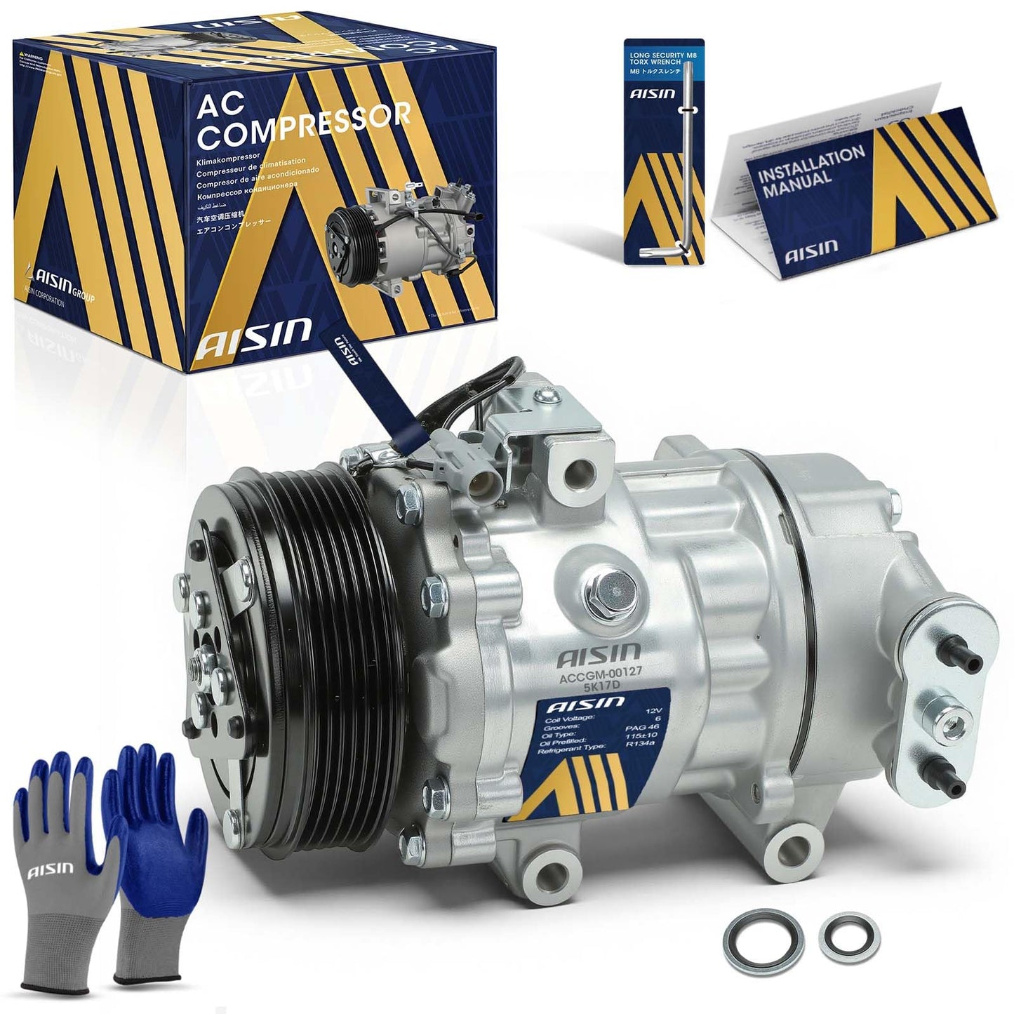 AISIN AFTERMARKET ACCGM-00127 Air Conditioner AC Compressor - Compatible with Pontiac Vibe 2003-2008 1.8L - with 6-Pulley Groove, with Clutch
