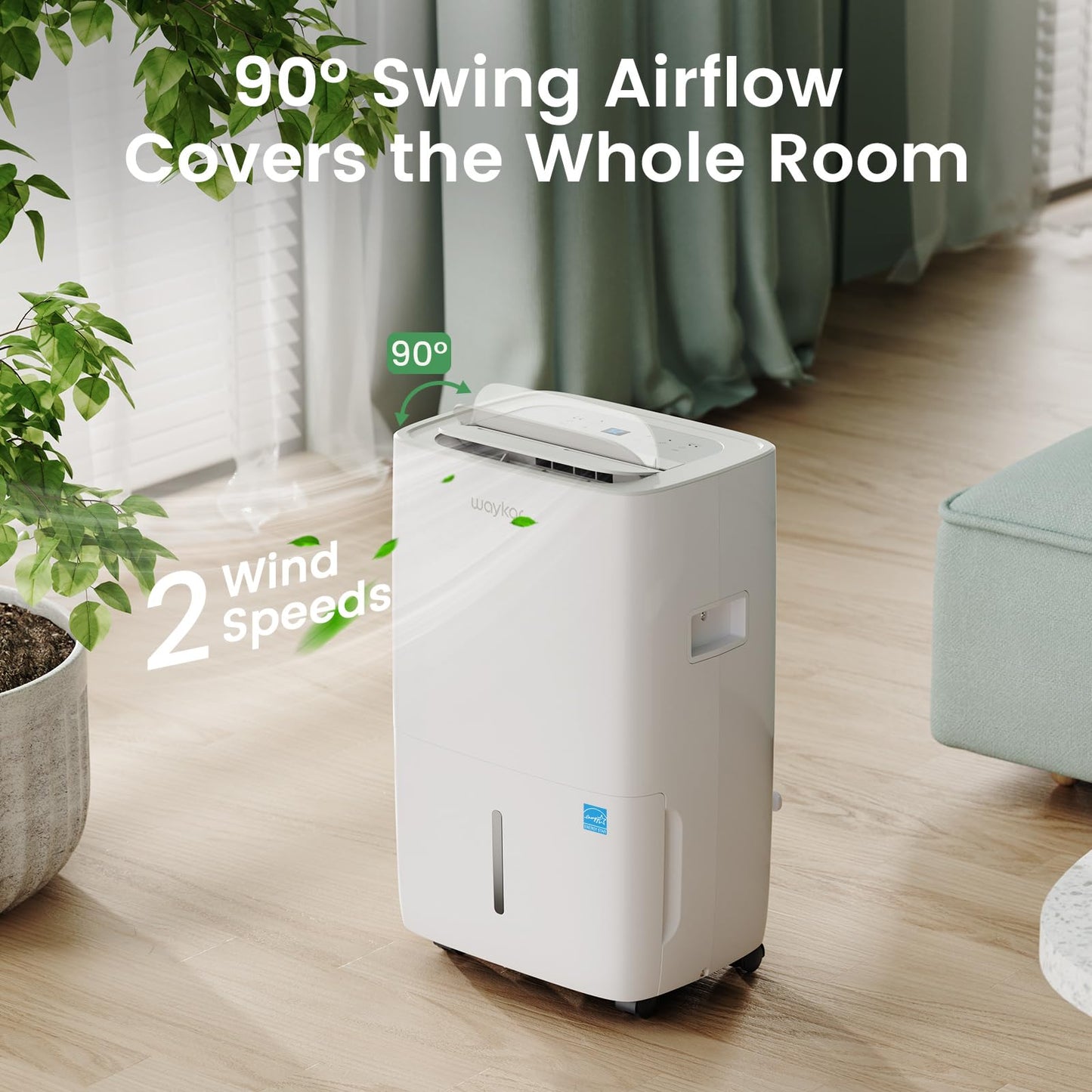 Waykar 80 Pints Energy Star Dehumidifier for Spaces up to 5,000 Sq. Ft at Home, in Basements and Large Rooms with Drain Hose and 1.14 Gallons Water Tank