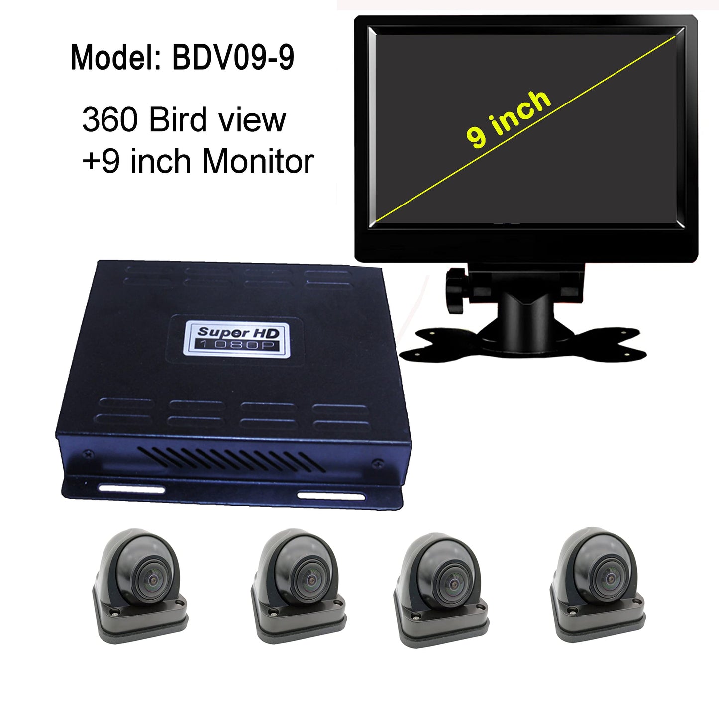 Weivision 1080P FHD 360 Degree Bird View Surround Panoramic View Car Vehicle DVR Camera System Kit for Fire Engine/Bus/School Bus/Truck/Semi-Trailer/Box Truck/RV +9inch HD Display