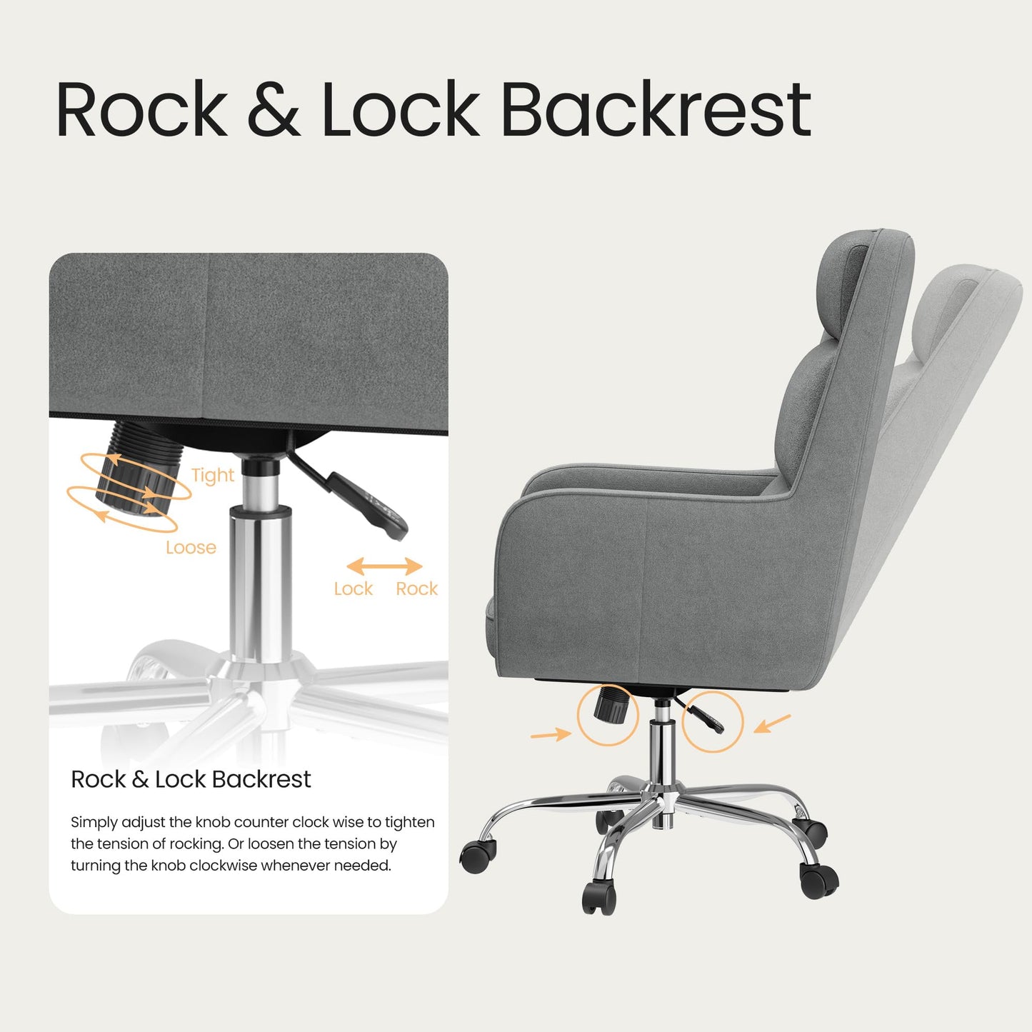 COLAMY Cocoon Modern Executive High Back Home Office Chair, Upholstered Desk Chair with Wheels, Vanity Chair with Head and Lumbar Support, Armrest (Gray)