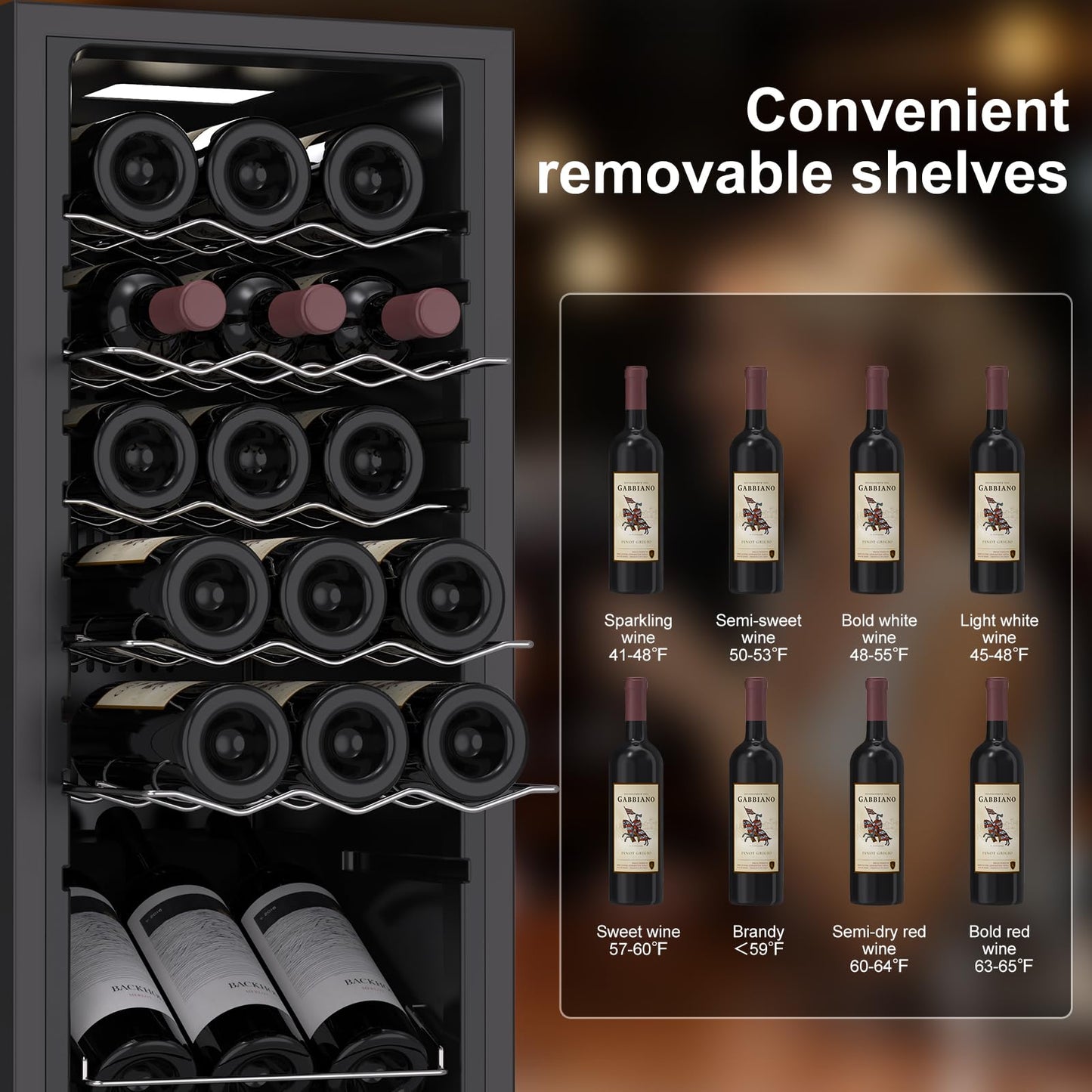 Tecnolove 18 Bottle Wine Cooler, 38-65°F Digital Temperature Control, 1.7 Cu.Ft Compact Wine Fridge, Freestanding Stainless Steel Glass Door with LED Light, Quiet Compressor for Red White Wine