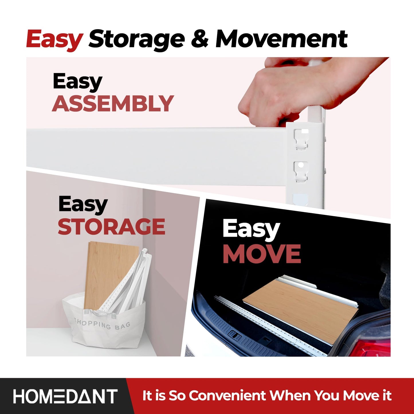 HOMEDANT 47.7" W Deep 5 Tier Heavy Duty Garage Shelving Adjustable Metal Rack Storage Shelves Standing Shelf Unit Organizers Industrial Warehouse Basement White 1Pack