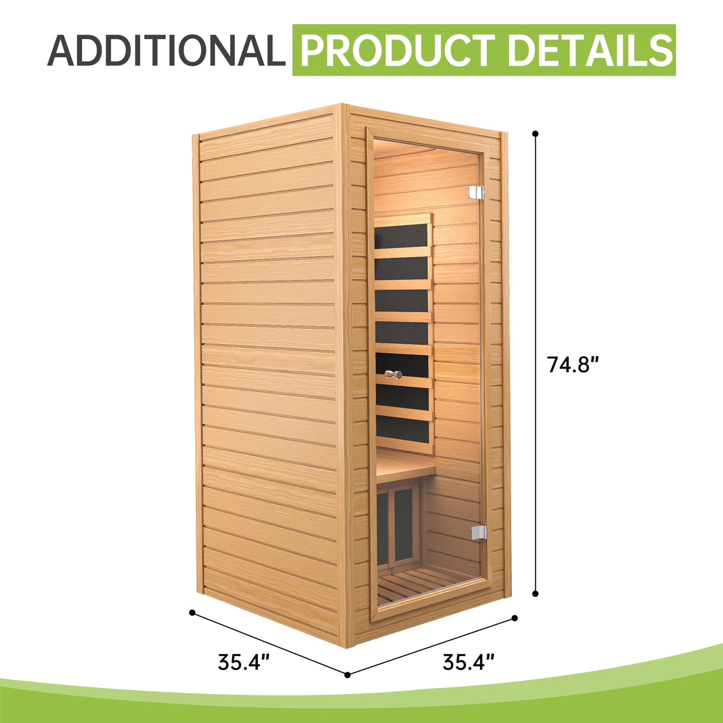 Real Relax 1 Person Infrared Sauna, Indoor Near Zero EMF Canadian Hemlock Wood Sauna with 1400W, 9 Chromo Therapy Lights, Oxygen Lonizer, Bluetooth, LCD Control Pannel for Home Spa Days