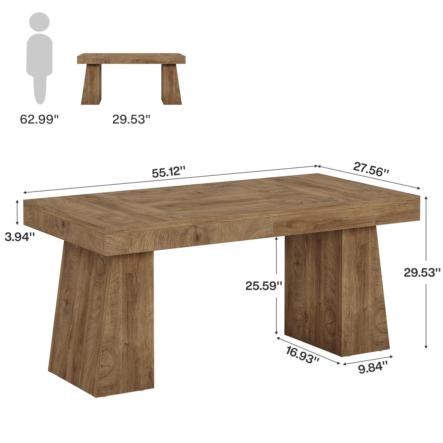 Tribesigns 55" Executive Desk, Wooden Office Desk with Double Pedestal, Modern Simple Computer Writing Table for Home Office, Light Brown