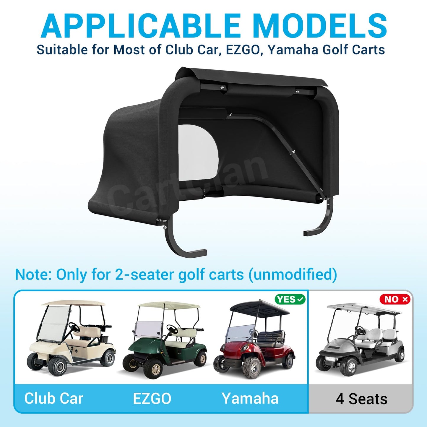 Universal Rear Bag Rain Cover Kit, Split Golf Cart Rear Rain Cover Kit Suitable for Most 2-Passenger Club Car EZGO Yamaha Golf Carts - Black