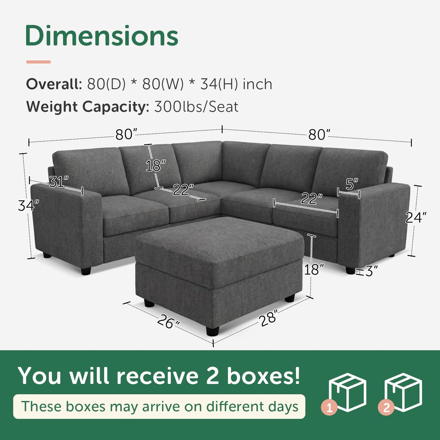 HONBAY Sectional Couch with Storage L-Shaped Sectional Couches for Living Room 6 Seater Sectional Sofa, Light Grey