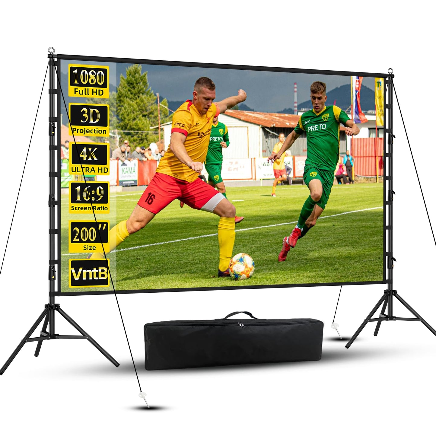 Projector Screen and Stand,200 inch Outdoor Projection Screen 16.67FT Large Portable Movie Screen Wrinkle-Free 16:9 4K Washable with Carry Bag for Backyard Theater Movie Night Celebration