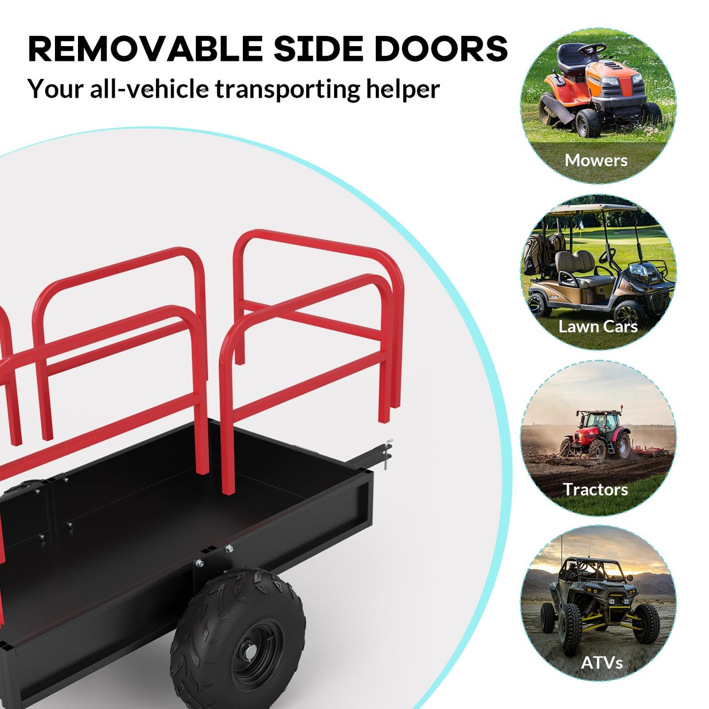 Heavy Duty ATV Trailer Tow Behind Dump Cart, 1700 Lbs/17 Cu.Ft Capacity Heavy Duty Steel Dump Trailers Cart w/Support&Removable Sides,Utility Trailer for ATV, UTV, Lawn Mowers and Tractors