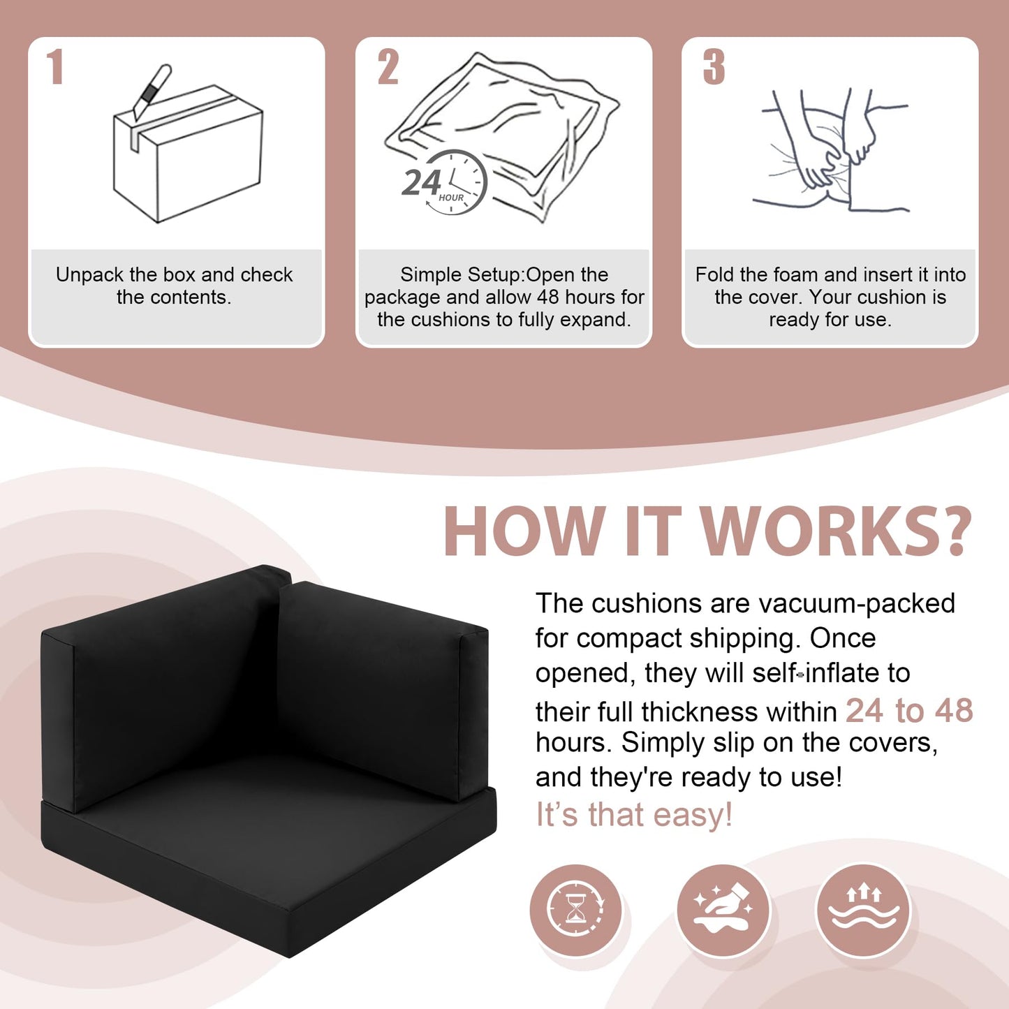 MuaMelop 14-Piece Patio Furniture Cushions Set, Replacement Outdoor Cushions for 6-Seat Patio Sectional, Waterproof & Fade Resistant Deep Seat Cushion for Outdoor Sofa, Black