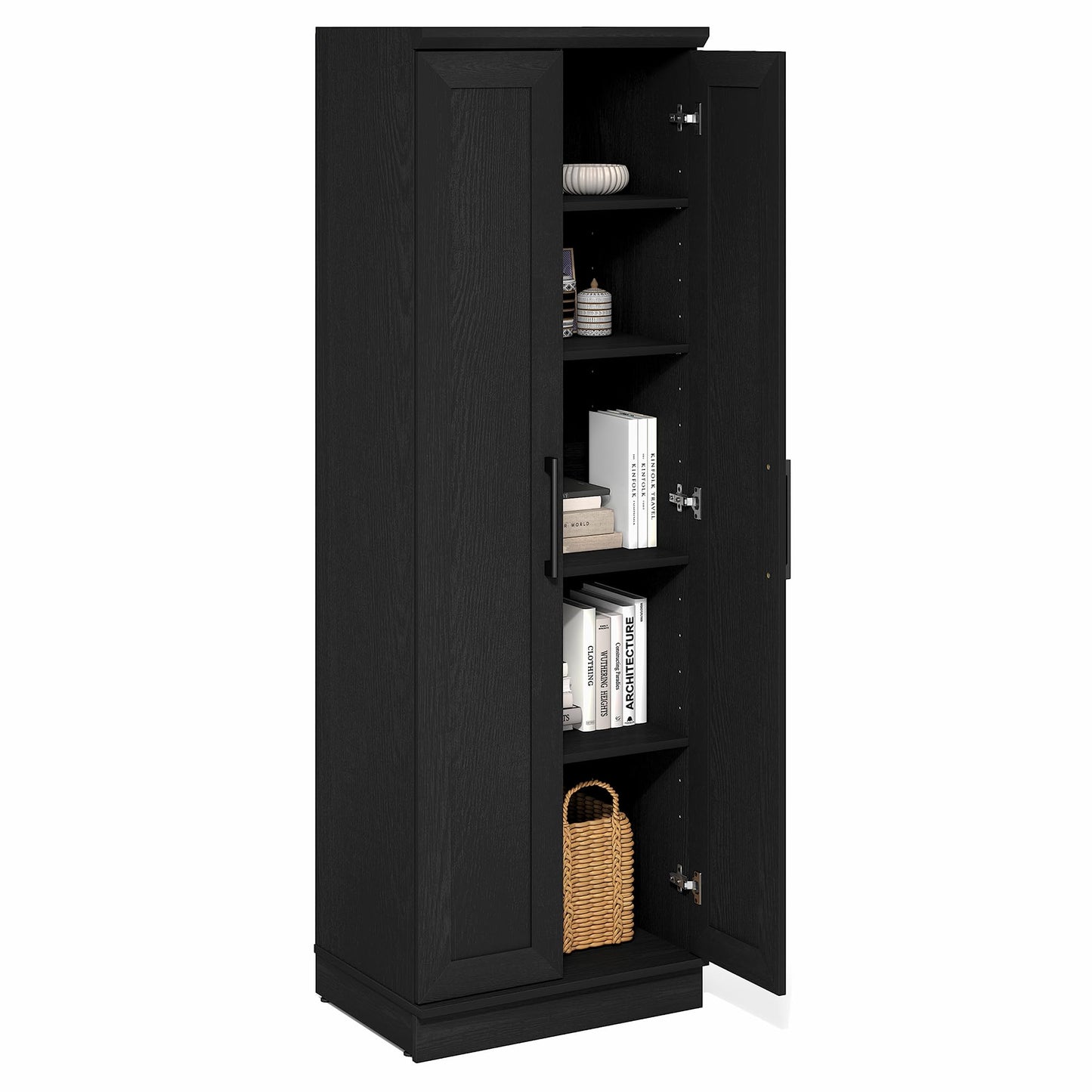 Furinno Robin Storage Cabinet, 5-Tier Pantry Cabinet with Adjustable Shelves, 23W with 2 Shaker-Doors, Kitchen Cabinet, Organization and Storage, for Pantry, Living Room, Home Office, Black Woodgrain
