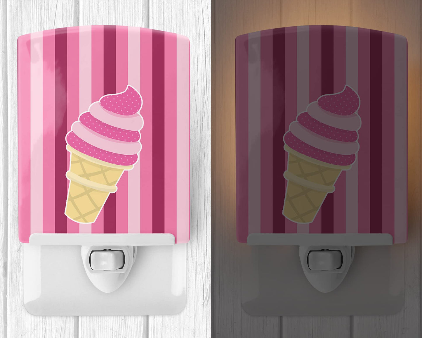 Carolines Treasures Ceramic Night Light Ice Cream Cone Pink Swirl 6inx4in Model BB9065CNL