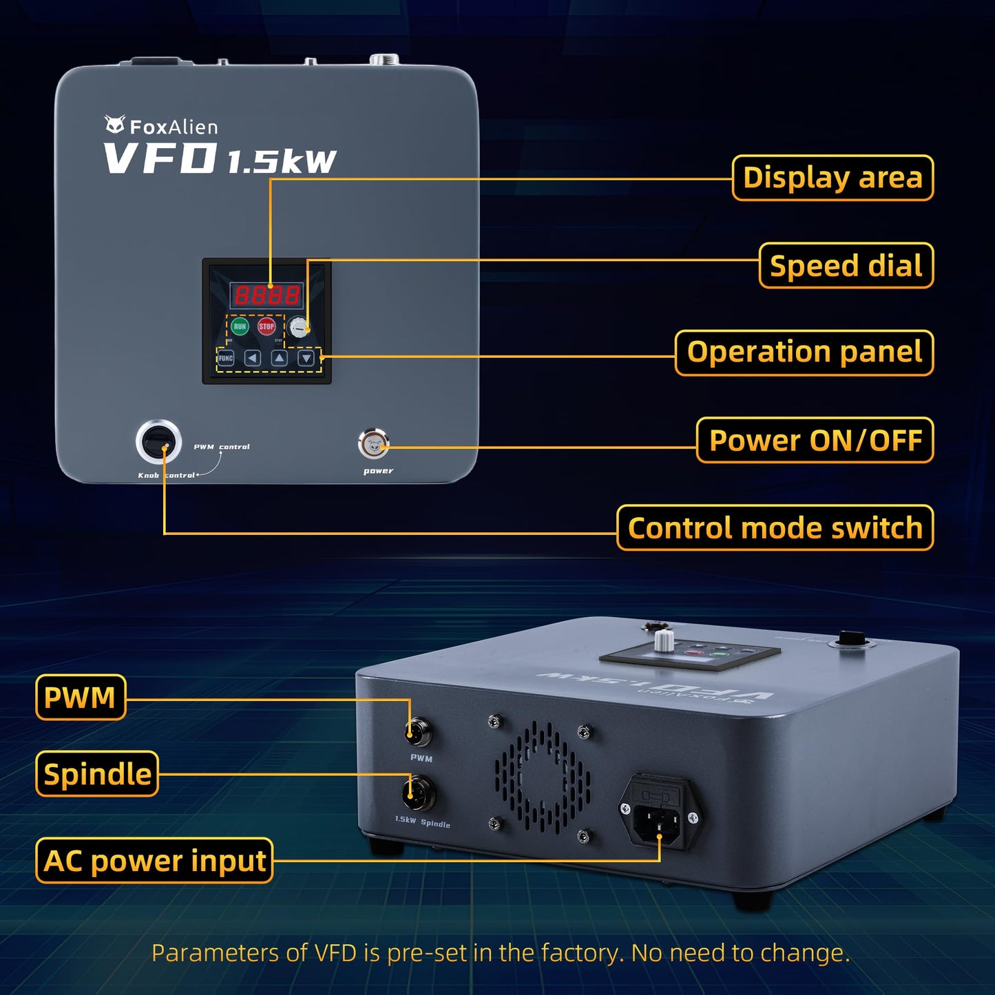 FoxAlien 1.5KW VFD Air Cooled CNC Spindle Motor Kit for CNC Router Machine, 65mm Diameter 24000 RPM Spindle for Wood Acrylic Aluminum Copper Carving Cutting