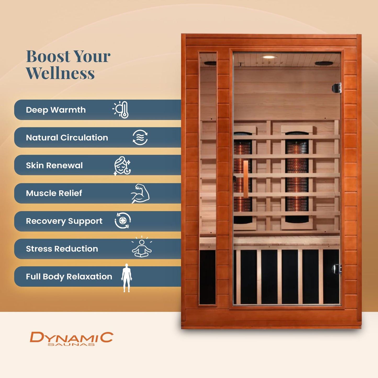 DYNAMIC SAUNAS Cordoba 2-Person Full Spectrum Infrared Sauna with Red Light Therapy & Bluetooth Speakers | Personal Indoor Dry Heat Sauna Room for Spa, Home & Gym – Made from Canadian Hemlock