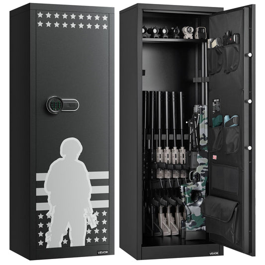VEVOR 10-12 Gun Safe, Long Gun Cabinet for Rifles and Pistols, Quick Access Rifle Safe with 4 Pistol Pockets and 3 Adjustable Racks, Large Digital Cabinet with Key and Password Lock(Assembly Required)
