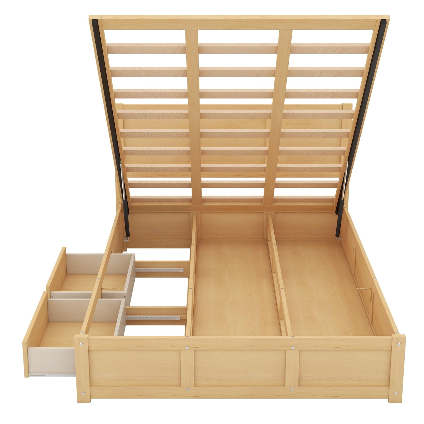 Brisca Full Size Platform Bed with Underneath Storage and 2 Drawers,Solid Wood Bed Frame W/Wood Slats Support,for Apartment,Bedroom,Guest Room,Wood