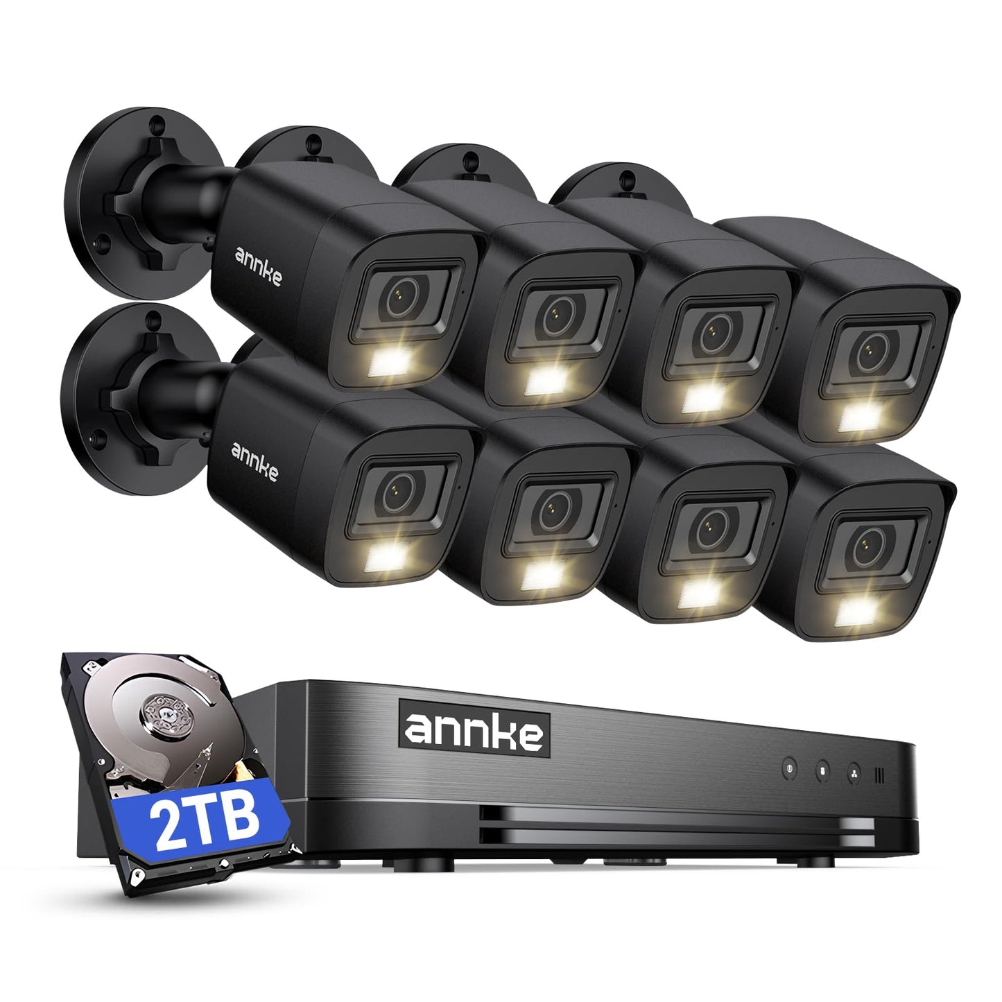 ANNKE 16CH FHD AI Surveillance Security Camera System with 2TB Hard Drive and 8Pcs 2MP Outdoor CCTV Cameras with Smart Dual Light, Human/Vehicle Detection,Color Night Vision,IP67 Weatherproof