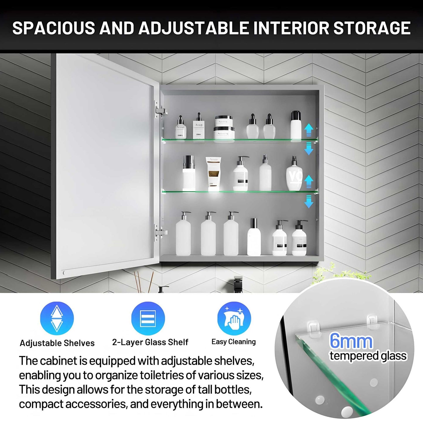 AZDHOME 24 x 26 Inch Bathroom Medicine Cabinet with Mirror, Surface/Recessed, Aluminum Frame with Mirrored Side Panels, Adjustable Shelves, Space-Saving Modern Farmhouse Design, Assembly Required