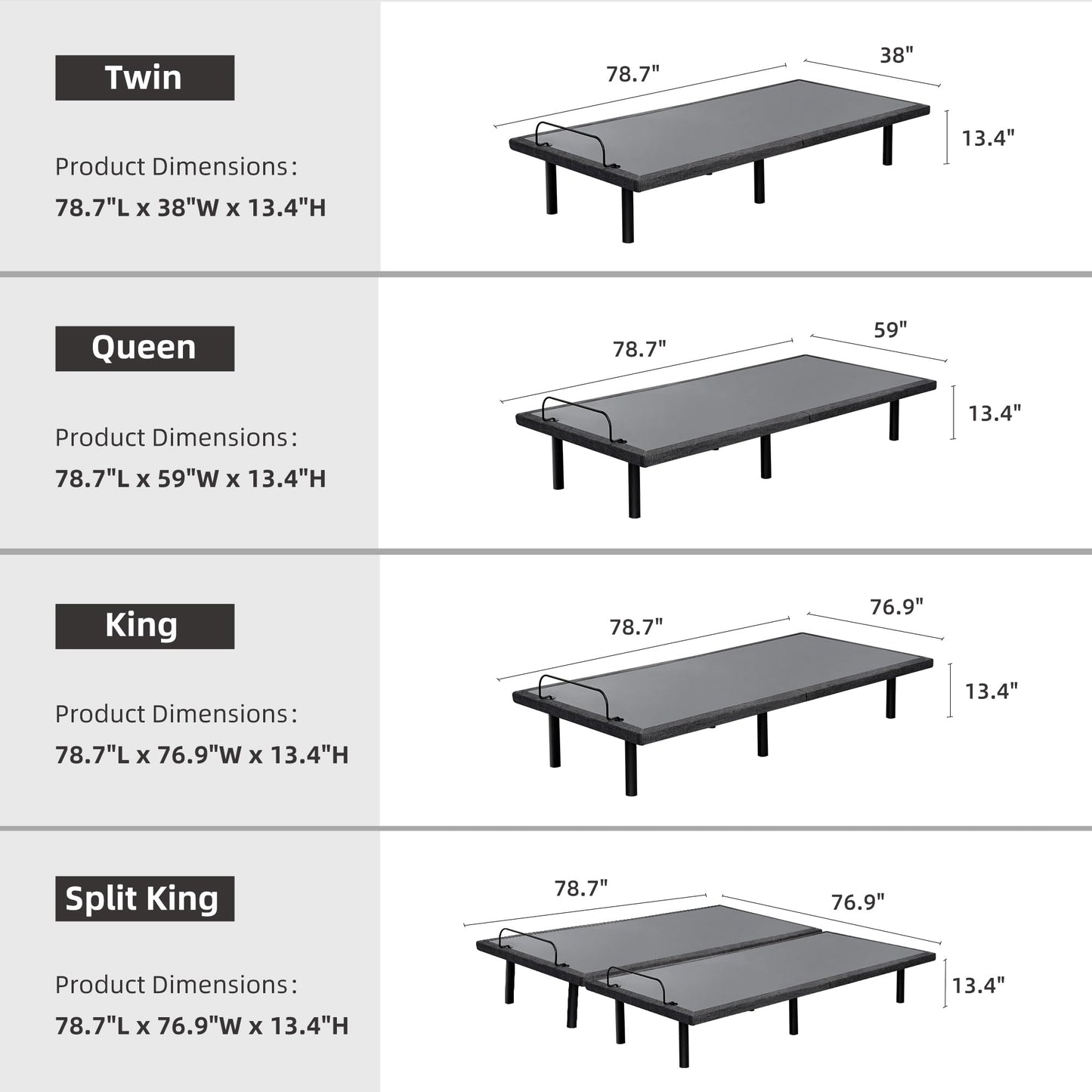 ESHINE 3100 Series Adjustable Bed Frame with 14 inch Ultra-Plush Black Mattress - Split King