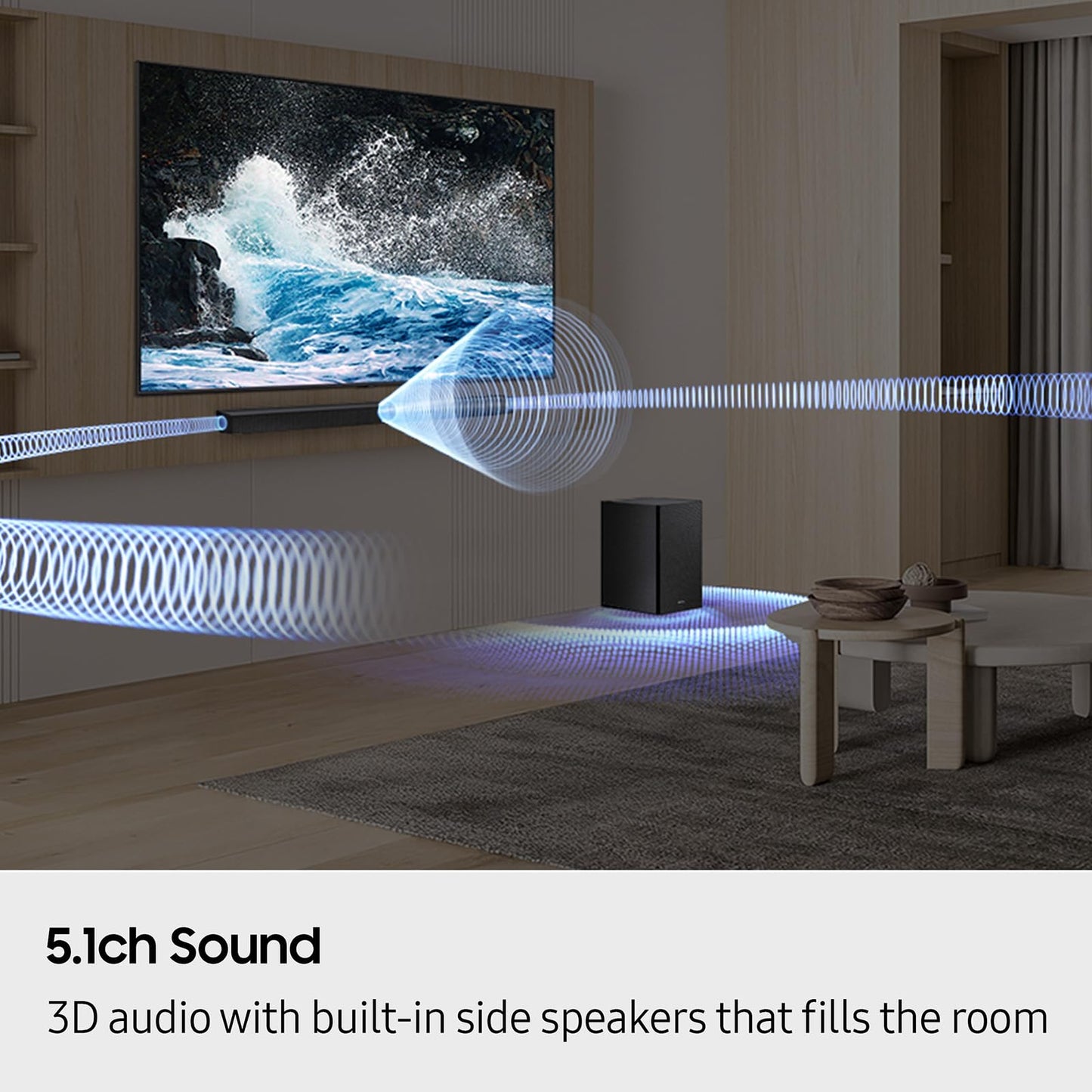 Samsung B-Series Soundbar HW-B750F 5.1 ch Subwoofer (2025 Model) Voice Enhance Mode, Q-Symphony, Adaptive Sound