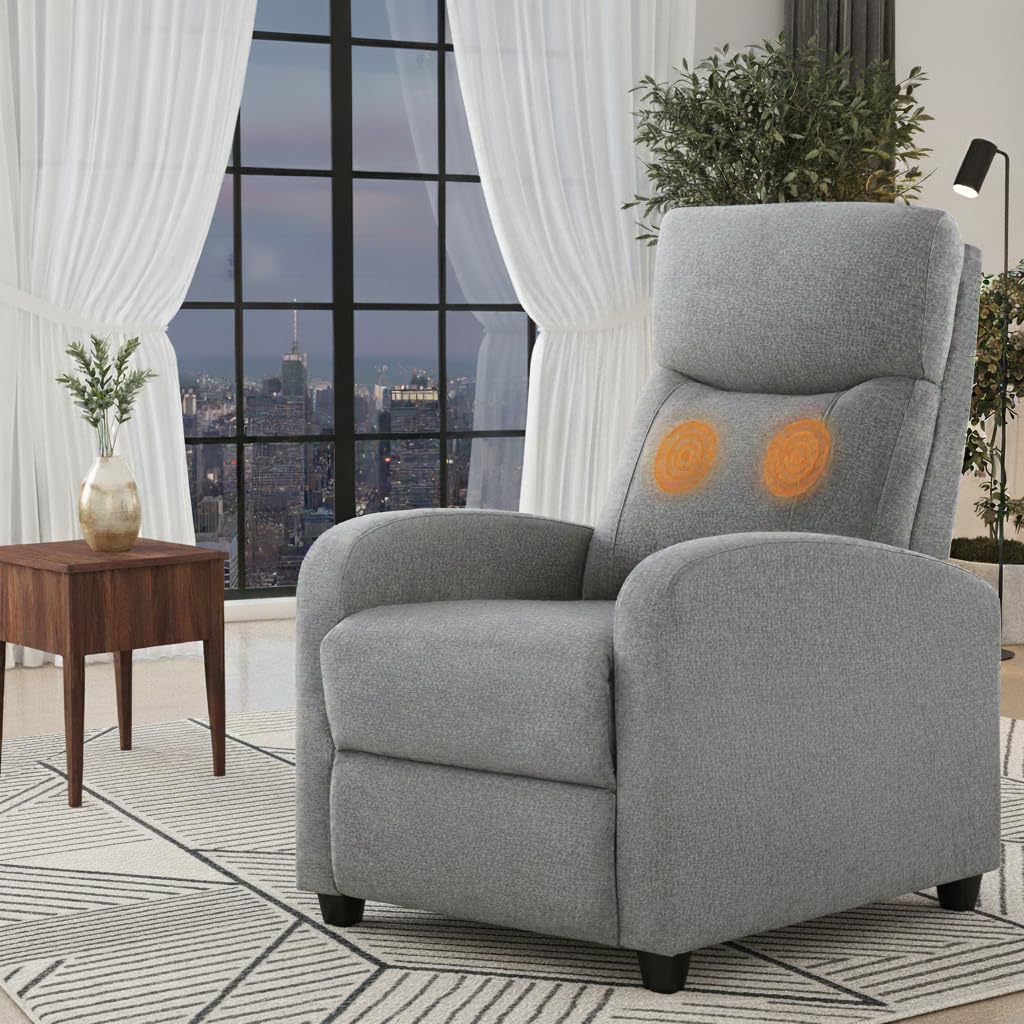 Simple Deluxe Massage Recliner Chair - Adjustable Fabric Recliner, Perfect Reading Chair & Sofa Chair for Living Room Chairs or Bedroom Chair, Small Recliner for Home Theater & Small Space, Grey