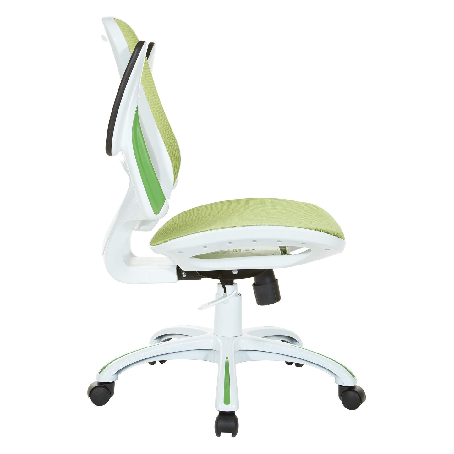 OSP Home Furnishings Riley Ventilated Manager's Office Desk Chair with Breathable Mesh Seat and Back, White Base with Green