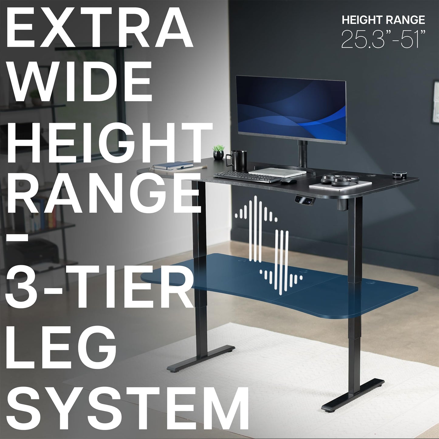 VIVO Electric 63 x 32 in Standing Desk, Touch Screen Adjustment, 220 lb Frame Support, 2E Series, Black Top Black Frame, DESK-KIT-2E1B