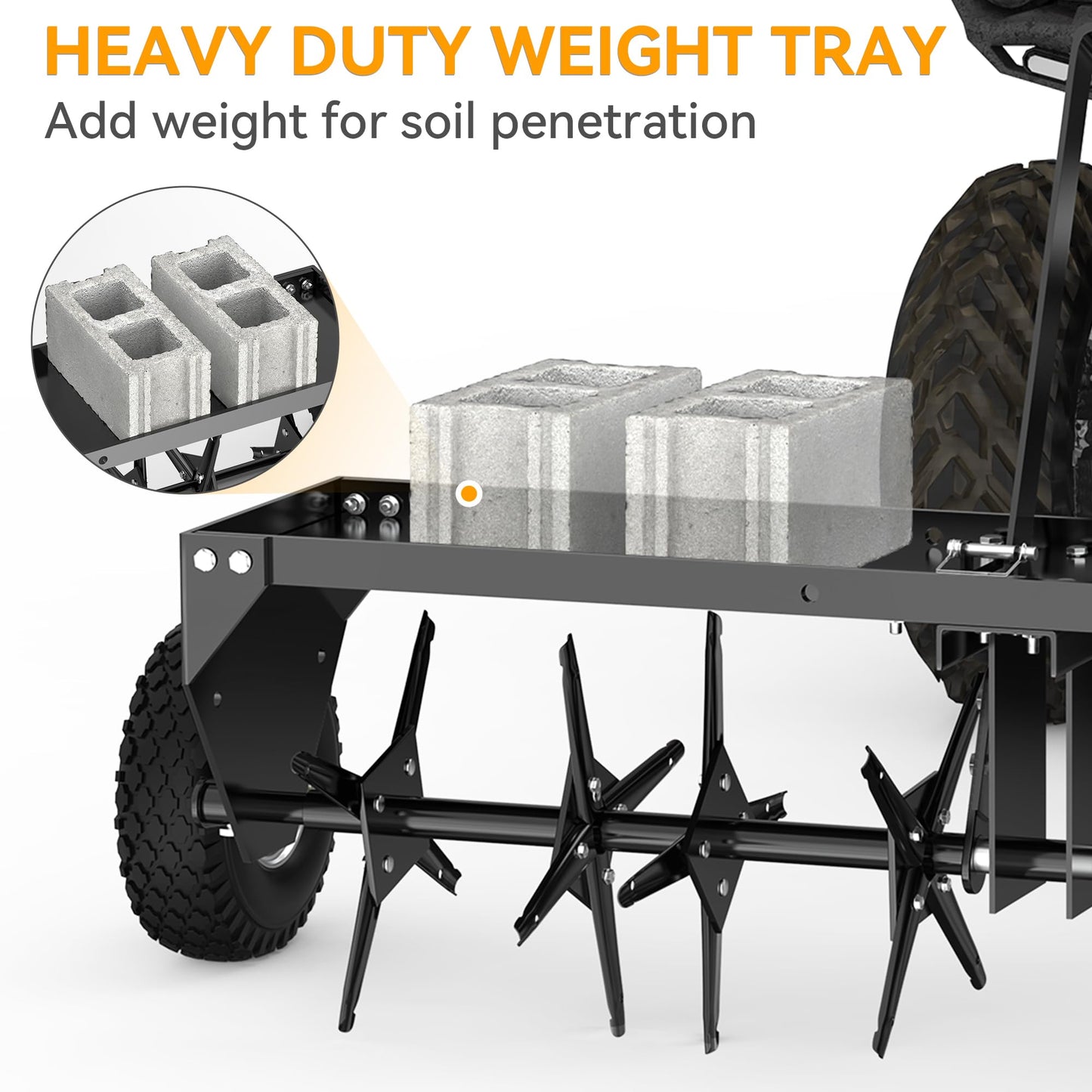YINTATECH 48" Tow Behind Lawn Aerator with Universal Hitch, Pull Behind Lawn Plug Aerator for ATV&Tractors,Black