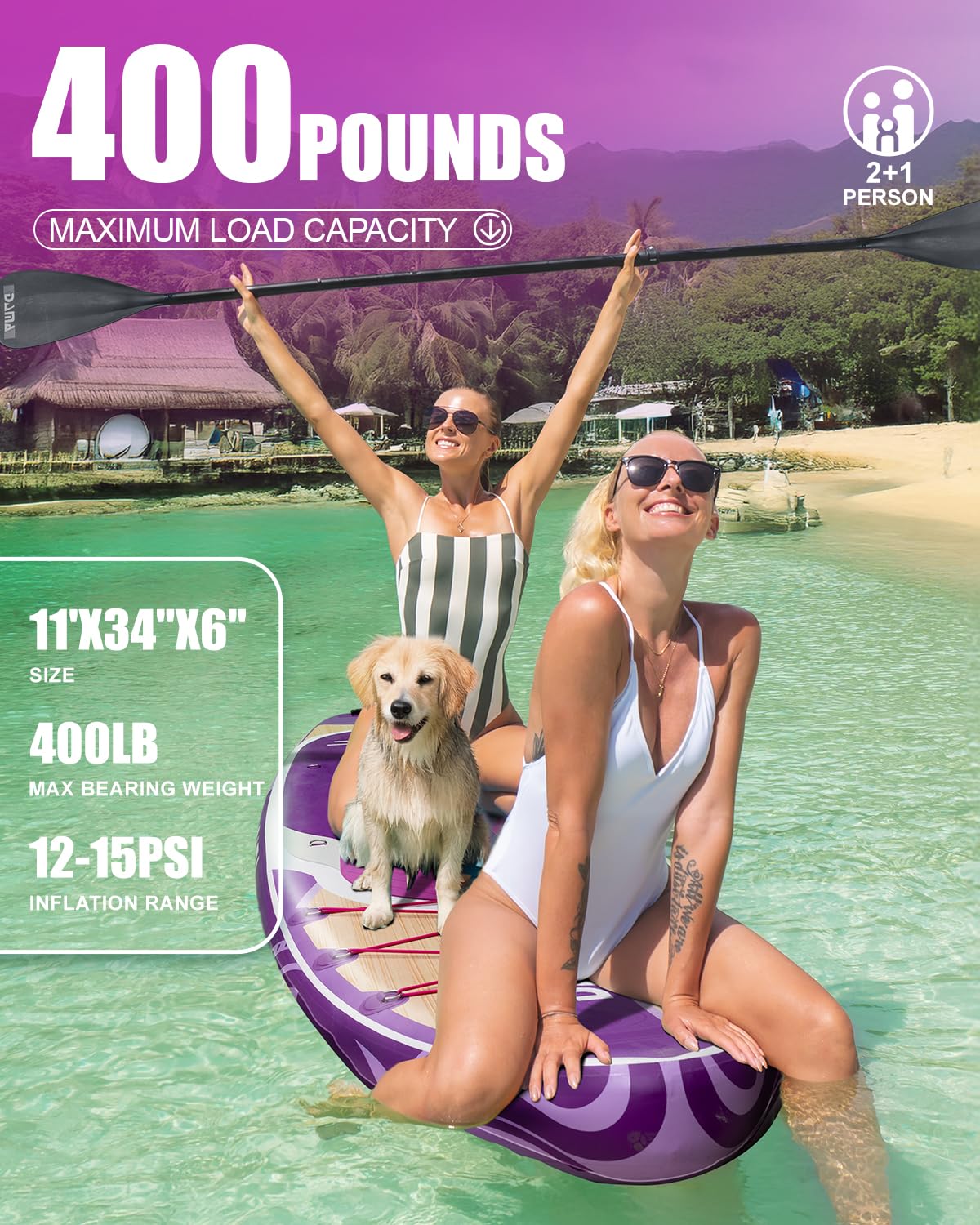 DAMA 11'*34"*6" Stand Up Paddle Board, Inflatable Paddle Board,Inflatable Paddle Boards for Adults w/a Wide, Smooth and Non Slip Deck, Versatile Styles, Suitable for Adults and Teenagers,Purple.