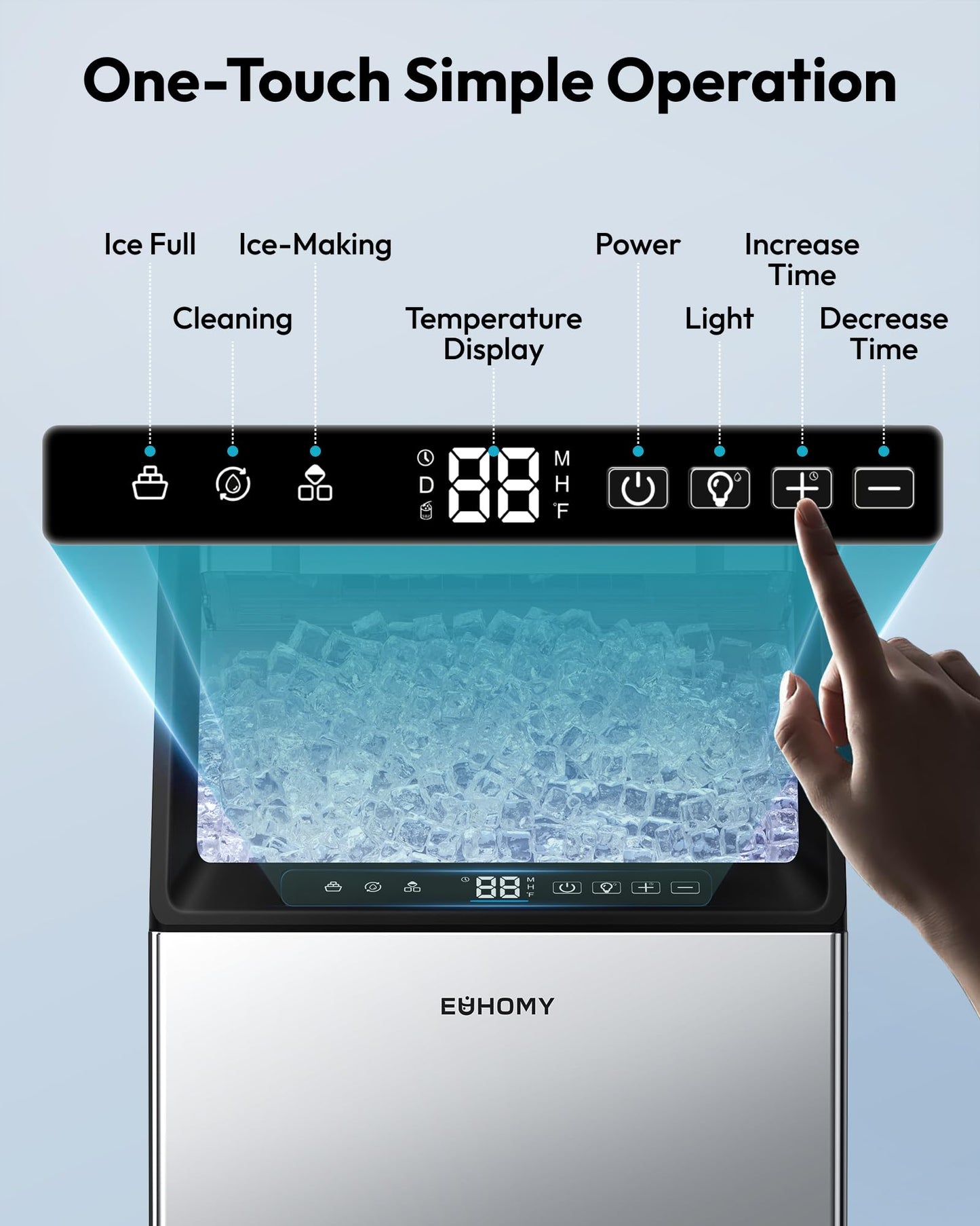 EUHOMY Commercial Ice Maker Machine,120lbs/24H Stainless Steel Under Counter Ice Machine with 33lbs Storage Bin, Freestanding Ice Maker for Home/Bar/Cafe/Restaurant(Mirror-Polished Stainless Steel)