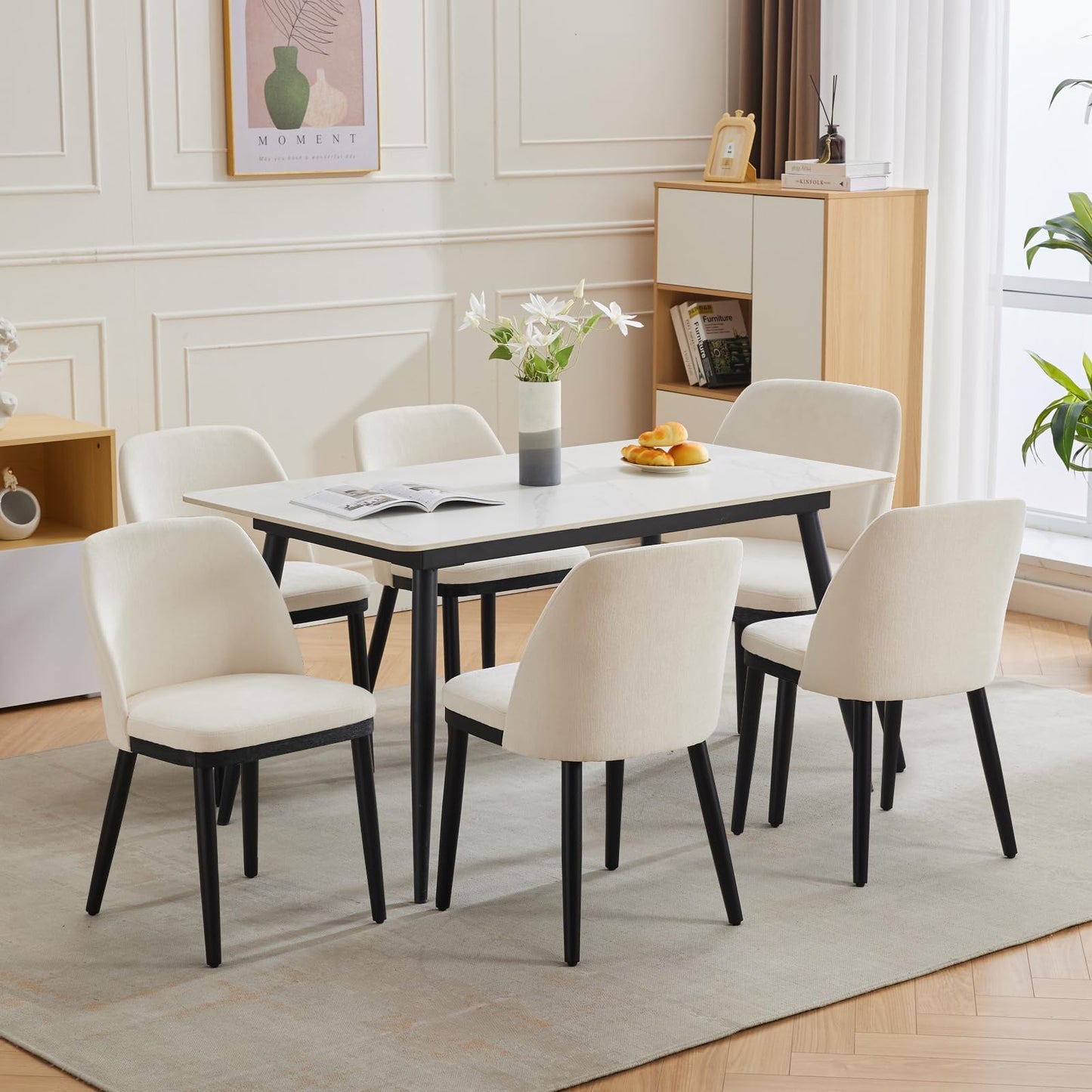 Garvee Upholstered Dining Chairs Set of 4, Modern Fabric Kitchen Chairs with Back and Wood Legs, Dining Room Chairs for Dining Room Restaurant Cafe, Beige