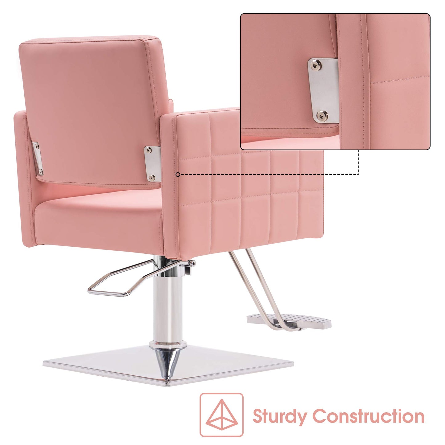BarberPub Salon Chair for Hair Stylist, Hydraulic Stylist Chair, Adjustable Height, PVC Leather, 360 Degrees Swivel, Barbershop, Home Salon, Adult 8821 (Pink)