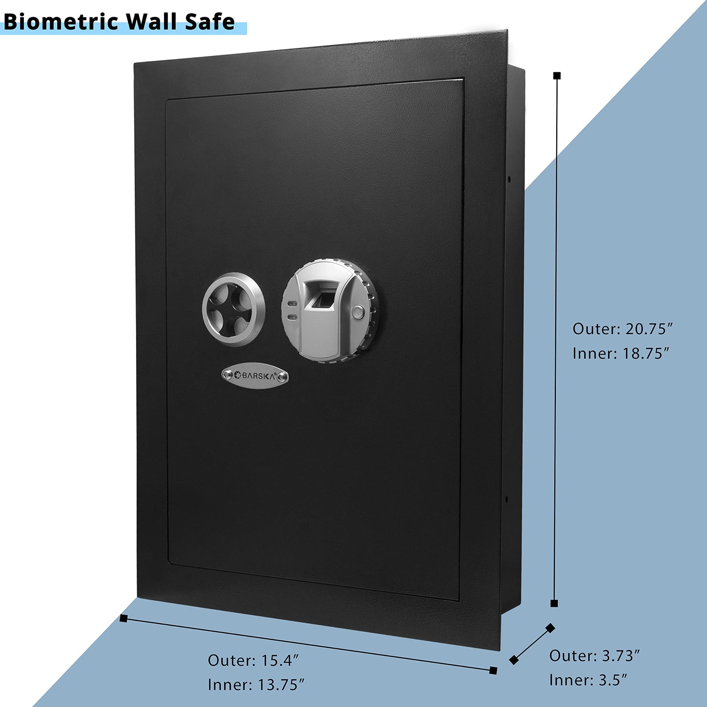 Barska Biometric Fingerprint Steel Wall Safe with Adjustable Shelves – DOJ Certified with Pry-Resistant Deadbolts, Mountable for Home, Office, and Business Use