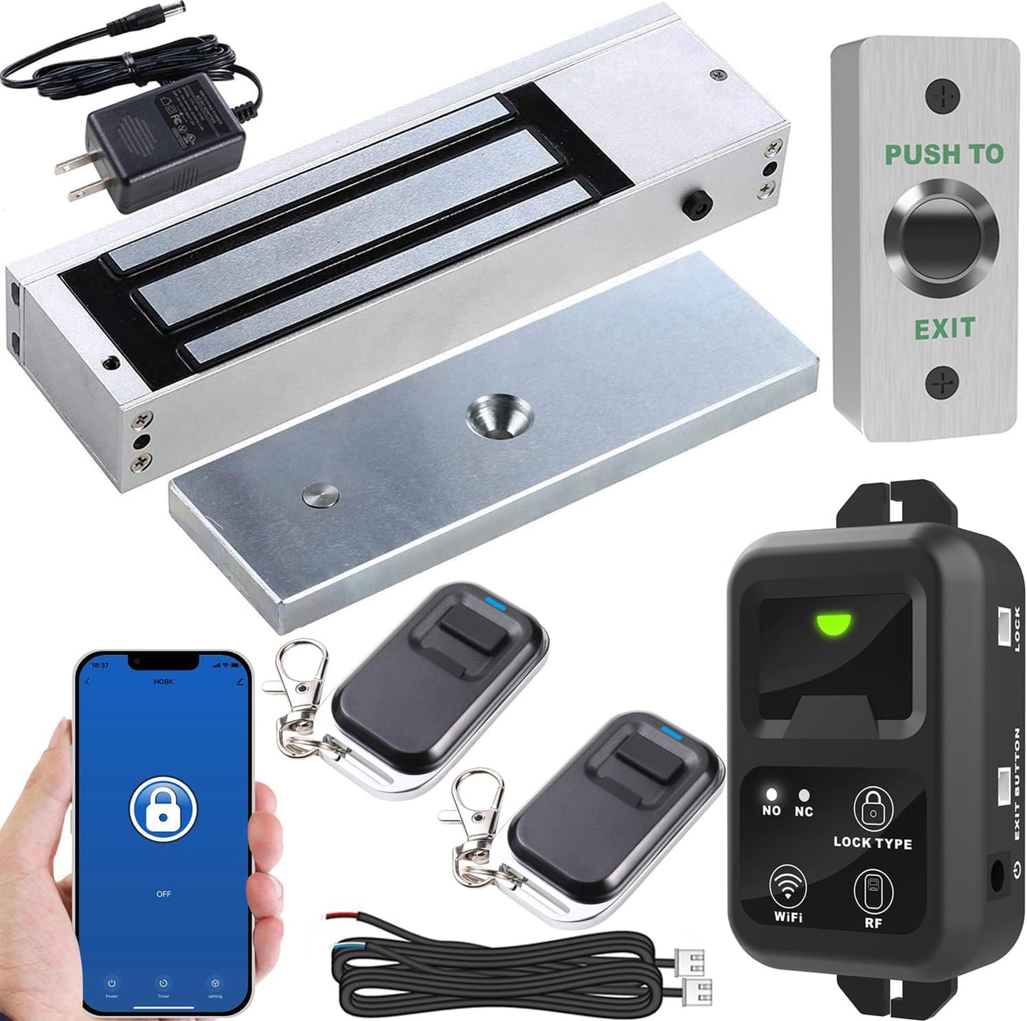 UHPPOTE 4GHz WiFi & RF Remote Control with 1200Lbs Electromagnetic Lock Kit