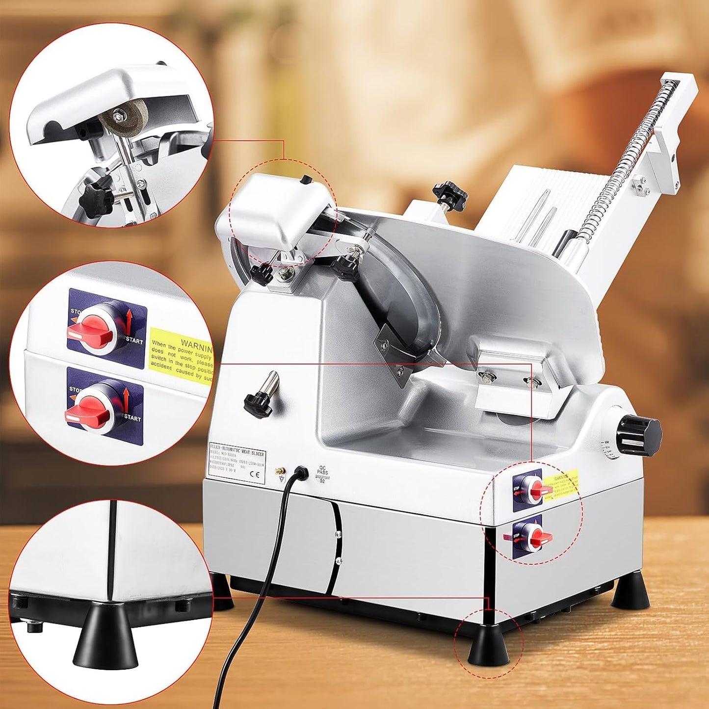 MilleLoom 10-inch Electric Meat Slicer, Commercial & Home Food Slicer with 550W Motor, Adjustable 0-17mm Thickness, Stainless Steel Blade, for Meat, Cheese, Bread