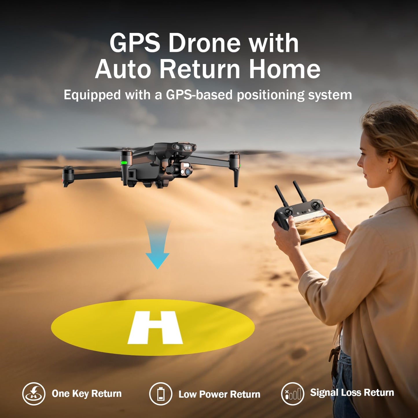 K600PRO GPS Drone with EIS 4K Camera for Adults Beginner,3 Axis Gimbal Professional Long Range Drone with 5.5'' Touchscreen on Controller,Auto Return Follow Me,15KM FPV Transmission 55 Min Flight Time