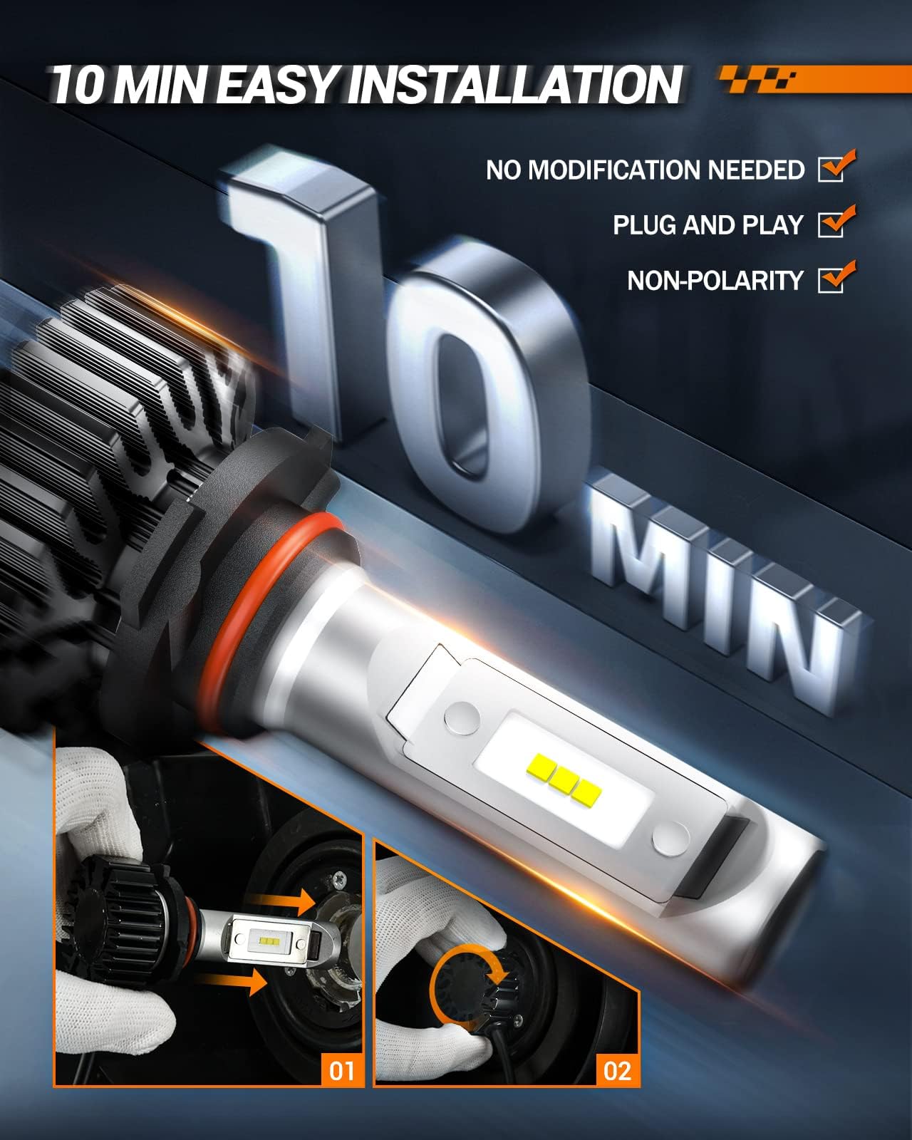 SEALIGHT 9006 HB4 Light Bulbs, 40000LM, 6500K White, 1:1 Size, Canbus Ready, Pack of 2