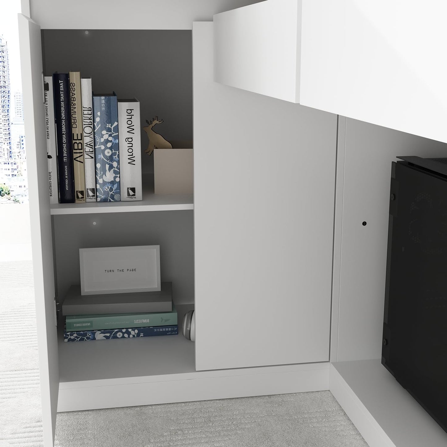 AIEGLE Reception Desk with Counter, 70.9" W Modern Retail Checkout Counter w/Drawers & Open Shelves, L-Shaped White Front Desk Reception Table with Storage Cabinet for Salon, Lobby, Office