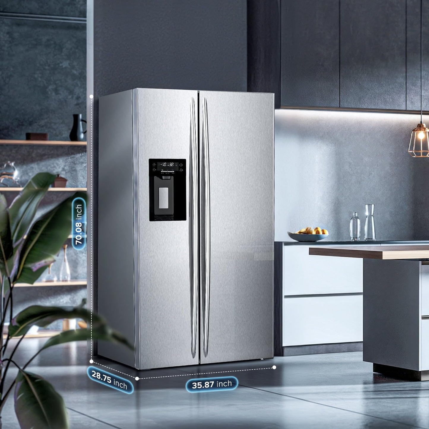 COWSAR 20 cu. ft. French Door Large Refrigerator – Stainless Steel, Built-in Water Dispenser & Ice Maker for Home Kitchen