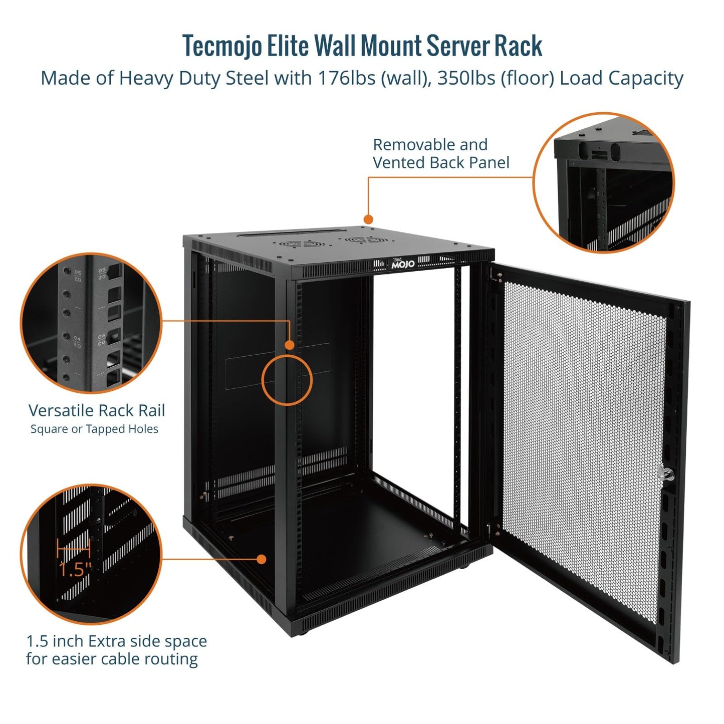 Tecmojo 18U Wall Mount Rack,18U Rack 23.6 Inch Depth,Hold Up to 176 Lbs,Server Rack with Casters,Enclosed Network Cabinet for 19 Inch Network,Server and AV Gear,Mesh Door(Elite Collection)