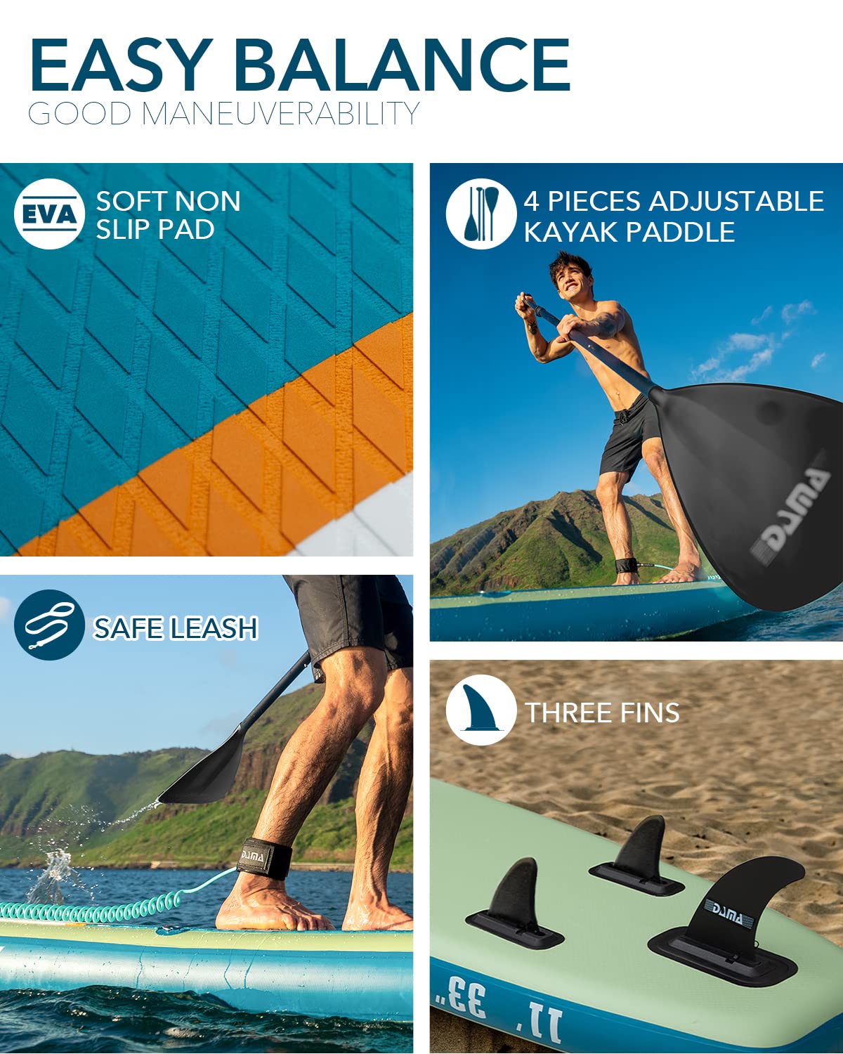 DAMA Inflatable Stand Up Paddle Board 11'x33 x6, Inflatable Yoga Board, Dry Bags, Camera Seat, Floating Paddle, Hand Pump, Board Carrier, Durable & Stable for 3 People