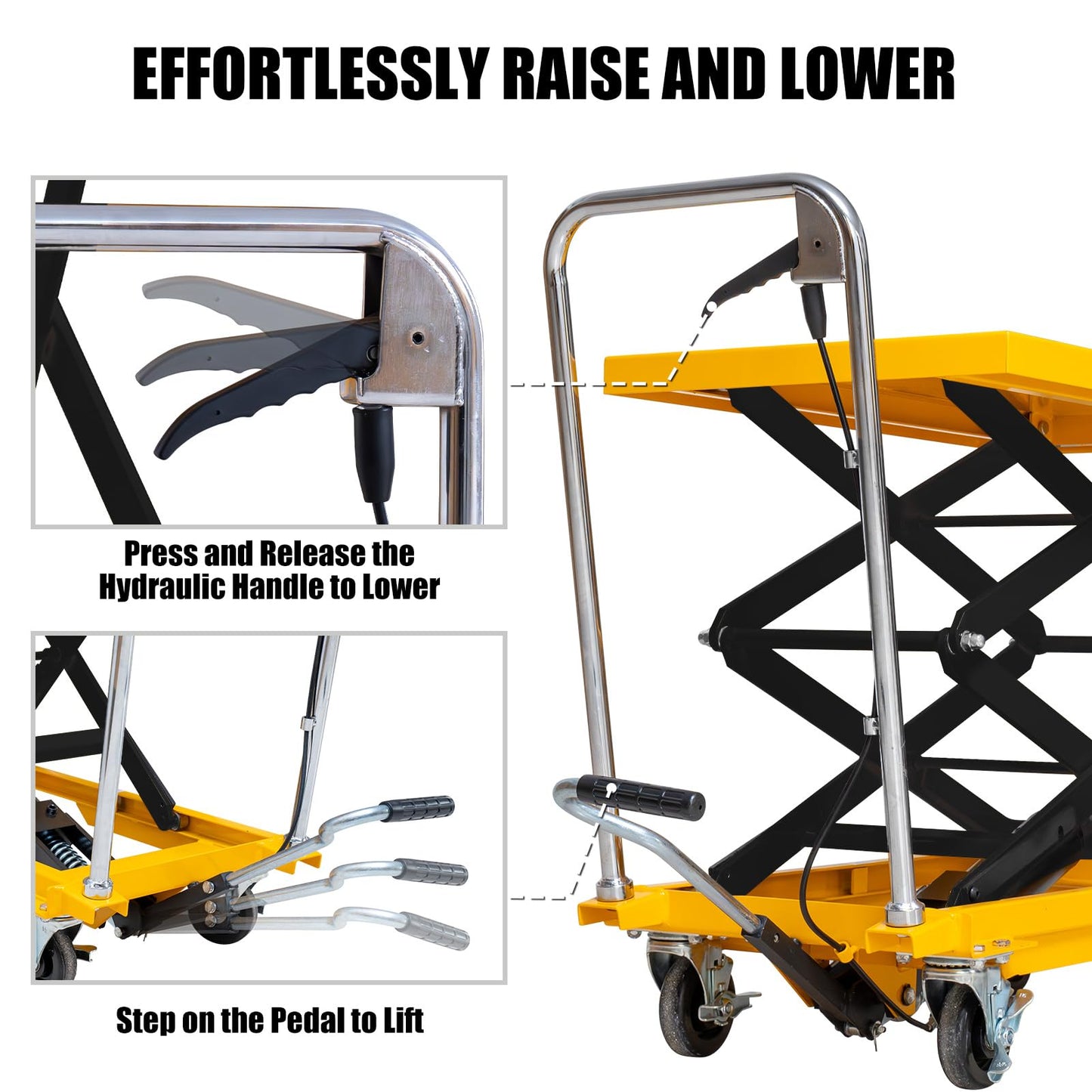 Hydraulic Lift Table Cart, 770lbs Capacity 59'' Max Lift, Double Scissor Lift Table w/4 Wheels & Non-Slip Pad, Heavy Duty Hydraulic Platform Lift Cart for Warehouse, Shop, Garage Material Handling