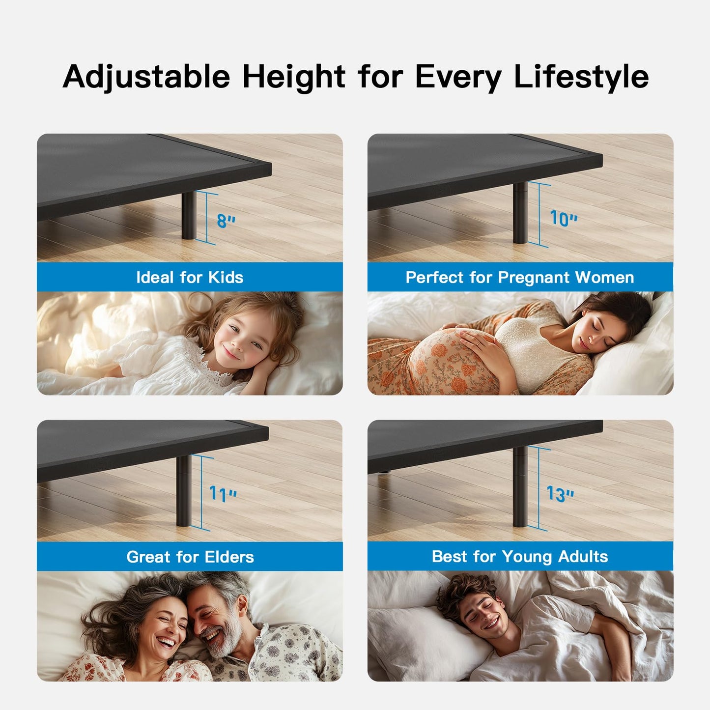 Pipishell Twin XL Adjustable Bed Frame, Electric Bed Base with Head & Foot Incline, USB-A & USB-C Ports, LED Under-Bed Lighting, 4 Leg Height Options, and Easy 3-Step Assembly