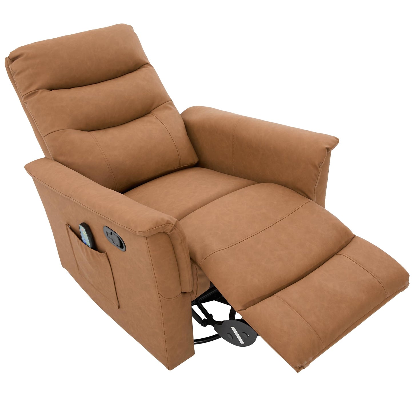 Merax Manual Recliner Chair Rocking & 270° Swivel Recliner with 8-Point Massage Function and Adjustable Backrest, Brown PU Leather Recliner for Living Room, Nursery, Bedroom, Brown