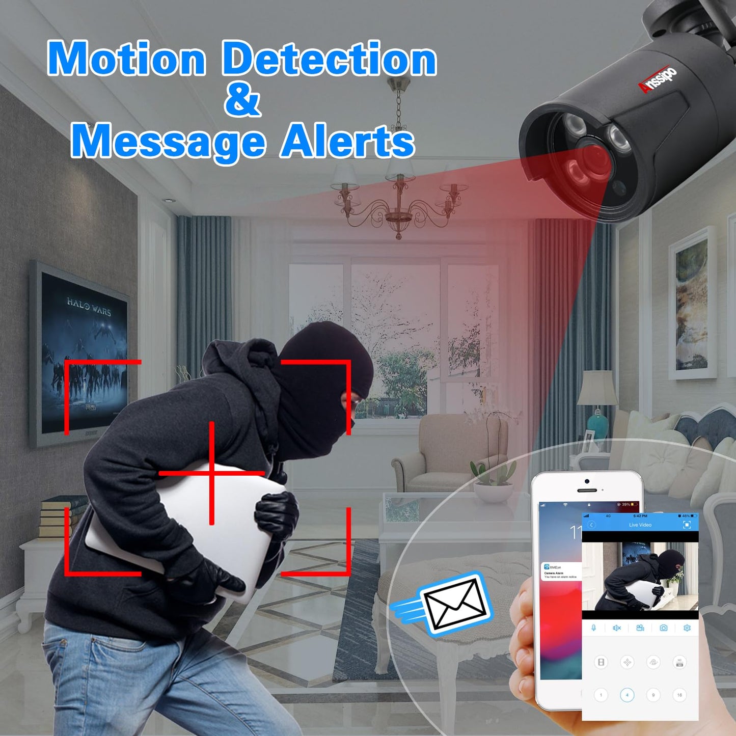 4K Home Security Camera System, 8pcs 5MP Corded Power WiFi Surveillance Cameras Indoor Outdoor with One-Way Audio, Motion Detection, Night Vision, H.265+ 8CH Wireless WiFi NVR, NO Hard Drive