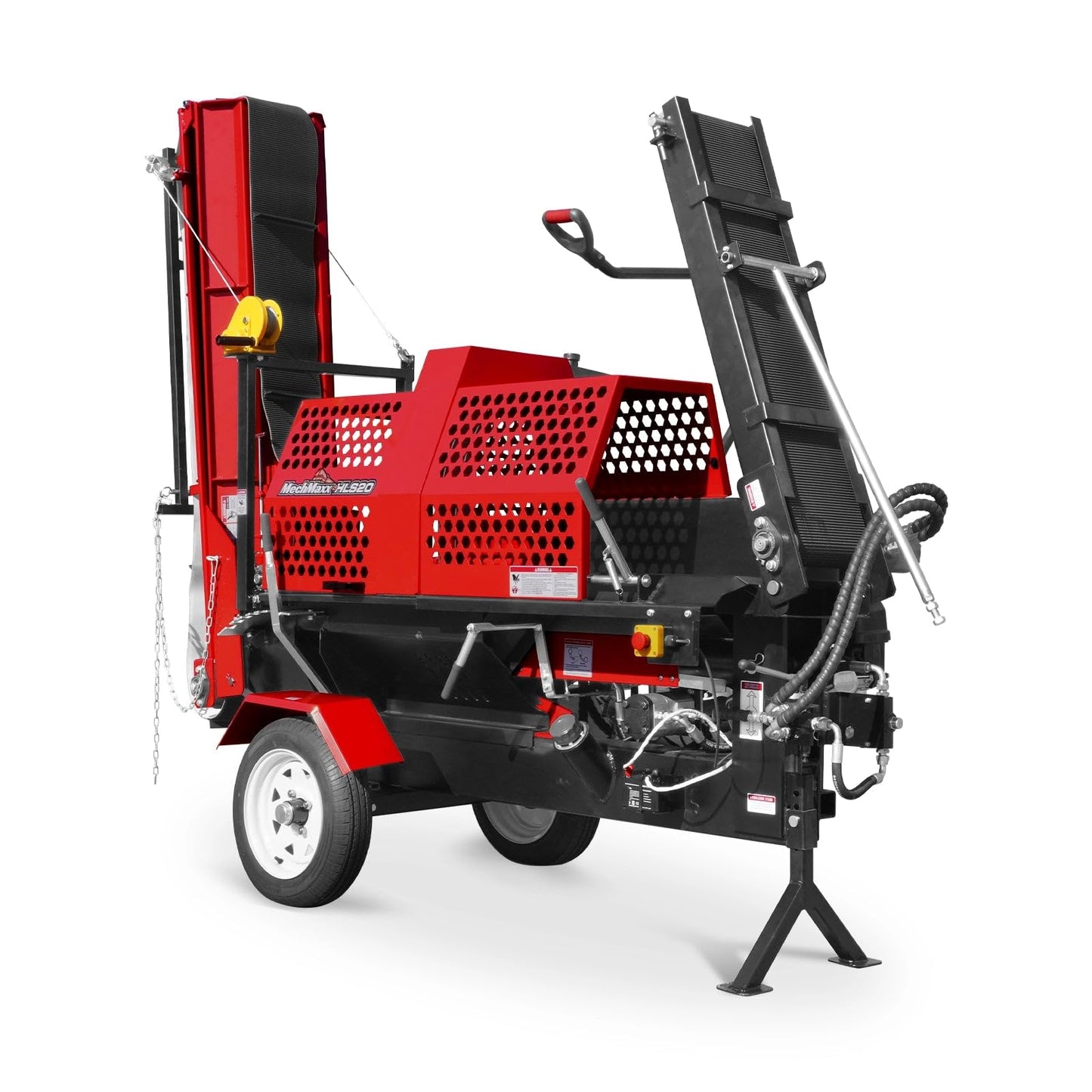MechMaxx ZONSEN 459cc 15hp Electric & Recoil Start Engine Firewood Log Splitter Processor with Conveyor, 20ton Splitting Force 24" x 15" Log Capacity, 18" Chainsaw, HLS20