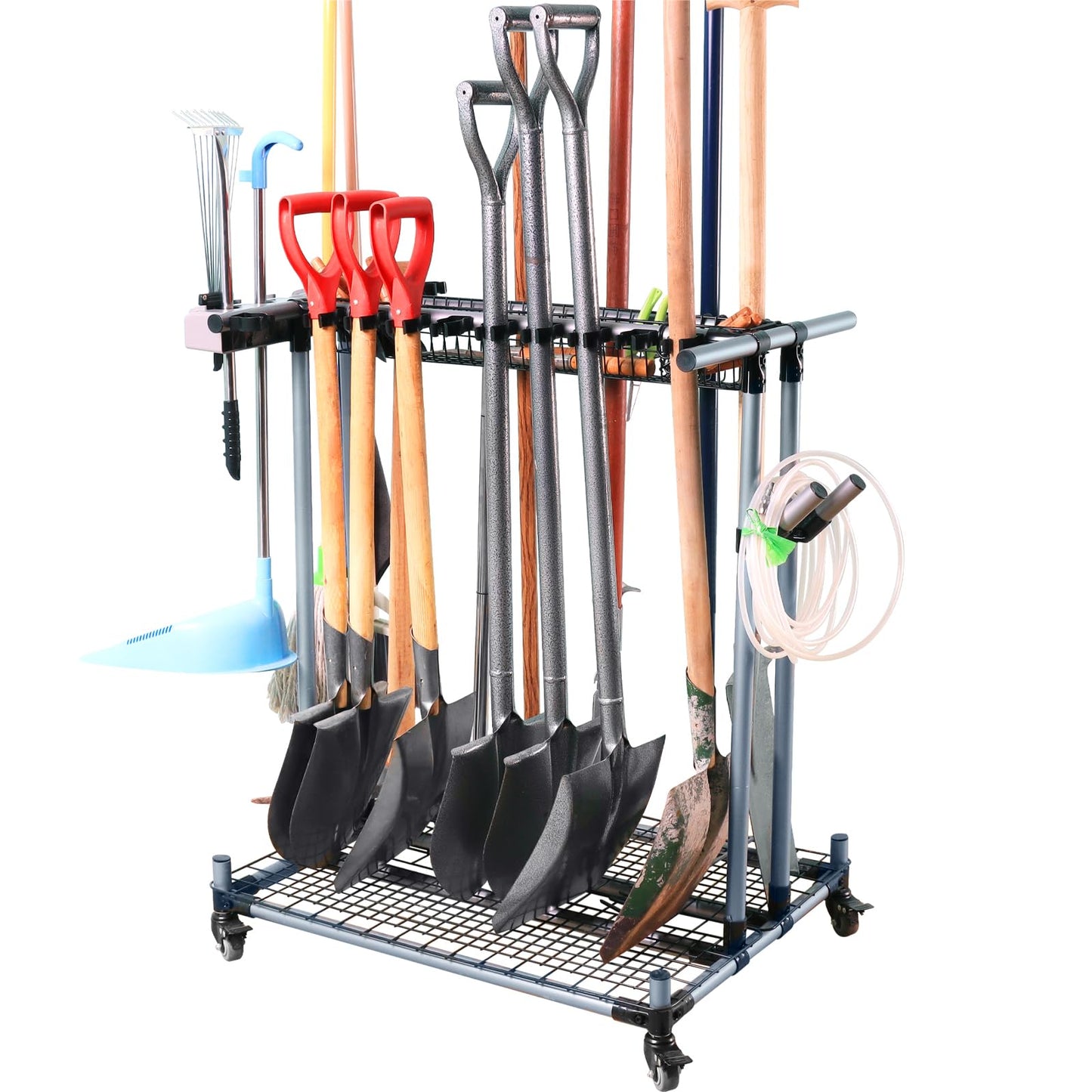 JGLDG Garden Tool Storage Rack with Wheels Heavy-Duty Organizer for Garage, Yard, and Garden Tools
