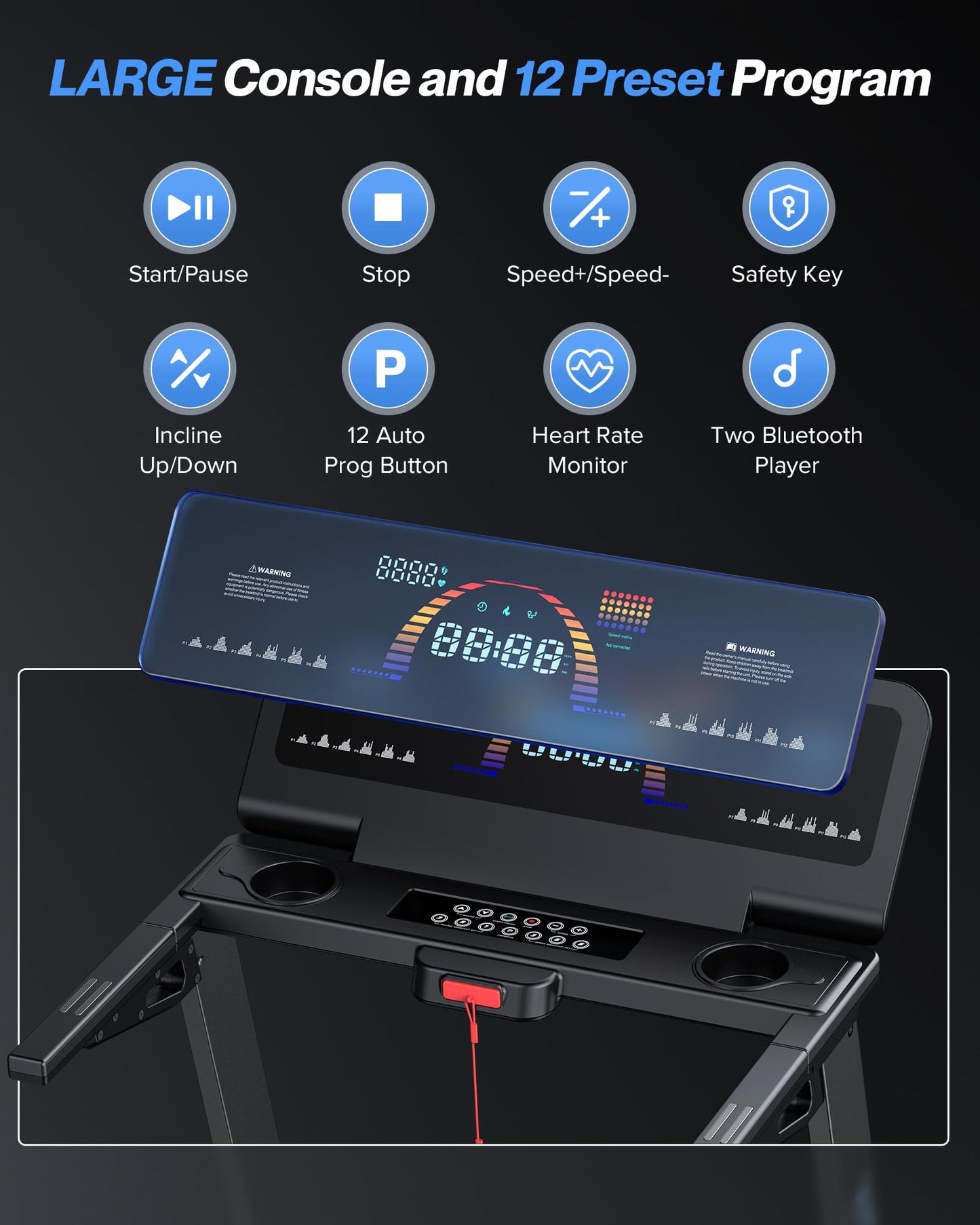 WELLFIT Auto Incline Treadmill, 15% Incline Heavyduty Treadmill with Pulse Sensor, 4.5HP, 10 MPH, 500 lbs Capacity, 20'' x 55'' Running Area Treadmills with Bluetooth Player & LED Display
